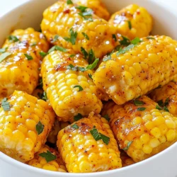 - 4 ears of corn, husked and cut into halves or thirds - 1/2 cup unsalted butter - 4 cloves garlic, minced - 1 tablespoon Cajun seasoning - 1/2 teaspoon smoked paprika - Salt and pepper to taste - 2 tablespoons fresh parsley, chopped (for garnish) - Optional: 1 tablespoon lemon juice To make Cajun garlic butter corn, you need fresh corn. Look for ears that feel firm and heavy. The butter adds richness, while garlic gives a bold flavor. Cajun seasoning packs a punch with spices. Smoked paprika adds depth to the taste. Salt and pepper will enhance the overall flavor. Fresh parsley will make the dish pop with color. If you want a bright twist, add lemon juice. Gather all these ingredients before you start cooking. This will make the process smoother and more fun. Use a large pot for boiling the corn. A big skillet works best for mixing the corn with the garlic butter. Fresh ingredients make a big difference in taste. Enjoy cooking this tasty summer side dish! {{ingredient_image_1}} Start by boiling a large pot of salted water. Make sure it is bubbling hard. Add the corn pieces and cook for 5-7 minutes. You want the corn tender but still a little crisp. Once done, drain the corn and set it aside. This step brings out the sweet flavor of the corn. In a large skillet, melt half a cup of unsalted butter over medium heat. Once the butter melts, add 4 cloves of minced garlic. Sauté the garlic for 1-2 minutes. It should smell great but avoid burning it. Next, stir in 1 tablespoon of Cajun seasoning and 1/2 teaspoon of smoked paprika. Mix them well into the butter. The spices add a warm kick to the dish. Now, add the drained corn to your skillet. Toss the corn in the garlic butter until it is well coated. If you want a zesty touch, add 1 tablespoon of lemon juice at this point. Season with salt and pepper to taste. Continue tossing the corn for another 2-3 minutes. This helps the flavors blend nicely. Finally, remove from heat and sprinkle fresh chopped parsley on top before serving. This adds a pop of color and freshness. To cook corn just right, start with fresh ears. Look for bright green husks. Remove the husks and silk before cooking. In a big pot, bring salted water to a boil. Add corn pieces and cook for 5-7 minutes. The corn should be tender but still crisp. Drain the corn and set it aside. This simple method helps keep the corn sweet and juicy. To boost the flavor of your Cajun garlic butter corn, use fresh garlic. Mince it finely to release more flavor. The Cajun seasoning adds a nice kick, but balance it with smoked paprika. If you want a bit of tang, add lemon juice at the end. Always taste and adjust salt and pepper to fit your liking. Fresh parsley not only looks great but also adds freshness. Serve the corn in a big bowl for sharing. Drizzle any leftover garlic butter on top for extra flavor. Garnish with chopped parsley for a pop of color. For a fun twist, place the corn on skewers. This makes it easy to eat at barbecues or picnics. Pair this dish with grilled meats or a fresh salad for a complete meal. Pro Tips Choose Fresh Corn: For the best flavor, select ears of corn that are bright green and tightly wrapped. Fresh corn has a natural sweetness that enhances the dish. Adjust Seasoning: Feel free to modify the amount of Cajun seasoning based on your spice preference. Start with less and taste as you go to find your perfect balance. Use a Large Skillet: A large skillet allows for better heat distribution and ensures that all corn pieces are evenly coated with the garlic butter sauce. Leftover Storage: Store any leftovers in an airtight container in the fridge for up to 3 days. Reheat in a skillet over medium heat for best results. {{image_2}} You can turn up the heat with this spicy version. Add more Cajun seasoning or some diced jalapeños. You can also sprinkle some crushed red pepper flakes. This makes the corn really pop with flavor. The extra spice pairs well with the sweet corn. For a cheesy twist, add a cup of shredded cheese. Cheddar or pepper jack works best. Stir it in when the corn is still hot. This will melt the cheese perfectly. The creamy texture makes each bite even more delightful. Top it with some extra cheese before serving for a cheesy finish. Add fresh herbs like basil or thyme for a bright taste. A squeeze of lemon juice adds freshness too. Mix this in after cooking the corn in garlic butter. This variation is perfect for a summer meal. The lemon and herbs brighten up the dish and make it very refreshing. To keep your Cajun garlic butter corn fresh, place it in an airtight container. Let the corn cool down before sealing it. Store it in the fridge for up to three days. This way, you can enjoy it again soon! When you want to enjoy your leftover corn, reheat it on the stove for the best taste. Use a skillet over medium heat. Add a splash of water or a little butter to keep it moist. Stir for about 5 minutes until it's warm. You can also use the microwave if you're in a hurry. Just heat it in short bursts, stirring in between. You can freeze Cajun garlic butter corn for later use. First, let it cool completely. Then, pack it in a freezer-safe bag or container. Make sure to remove as much air as possible. It can stay frozen for up to three months. When you want to eat it, thaw it in the fridge overnight before reheating. Yes, you can use frozen corn. It saves time and is easy to prepare. Just cook it straight from the freezer. Boil for about 3-5 minutes until heated through. This option works well if fresh corn is not available. Keep in mind that frozen corn might lack some crunch. For best flavor, thaw it before cooking. Cajun garlic butter corn pairs well with many dishes. Here are some great options: - Grilled chicken or shrimp for a protein boost. - A fresh green salad to balance the rich flavors. - Baked potatoes or sweet potatoes for a hearty touch. - Coleslaw adds a nice crunch and coolness. - Cornbread for a classic Southern vibe. Yes, you can make it ahead. Cook the corn and garlic butter mixture, then store it in the fridge. Reheat it gently on the stove or in the microwave. You may need to add a little butter to make it creamy again. This dish tastes best when fresh, but it still holds up well. This blog post covered how to make Cajun garlic butter corn, starting with key ingredients. You learned about cooking methods, tips for perfect corn, and flavor variations. We also discussed storage and reheating methods. In summary, this dish is simple and tasty. Whether you prefer it spicy or cheesy, the options are endless. Try it with your favorite sides for a delicious meal. Happy cooking!