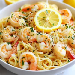 - 8 ounces linguine or spaghetti - 1 pound large shrimp, peeled and deveined - 4 cloves garlic, minced - 1/4 cup olive oil - 1/4 cup fresh lemon juice - Zest of 1 lemon - 1 teaspoon red pepper flakes (optional) - Salt and pepper to taste - 1/4 cup fresh parsley, chopped - Grated Parmesan cheese, for serving To make Lemon Garlic Shrimp Pasta, gather your ingredients first. You want fresh shrimp and bright lemons. Use linguine or spaghetti for a nice base. The garlic adds a strong flavor that you will love. Olive oil helps bind everything and gives it richness. - Pasta alternatives: Try gluten-free pasta if you need it. - Shrimp substitutes: Use chicken or tofu if you prefer. - Olive oil alternatives: Butter works well for a creamy taste. These swaps can make the dish work for you. If you need gluten-free options, many pastas fit the bill. If shrimp isn’t your thing, chicken or tofu can easily take its place. Butter can also replace olive oil for a different flavor. These choices keep the dish fun and flexible! {{ingredient_image_1}} Start by boiling salted water in a large pot. Use about one tablespoon of salt for every quart of water. This will help flavor your pasta. When the water reaches a rolling boil, add 8 ounces of linguine or spaghetti. Cook for about 8 to 10 minutes, or until the pasta is al dente. Al dente means the pasta is firm but not hard. Once done, reserve ½ cup of the pasta water and drain the rest. Set the pasta aside and keep it warm. Next, heat ¼ cup of olive oil in a large skillet over medium heat. Wait until the oil is hot, then add 4 minced garlic cloves. If you like a little heat, add 1 teaspoon of red pepper flakes too. Sauté the garlic for 1 to 2 minutes until it smells good but does not brown. Browning can make garlic taste bitter. After that, add 1 pound of peeled and deveined shrimp. Season with salt and pepper. Cook the shrimp for about 2 to 3 minutes on each side. They are done when they turn pink and opaque. Once the shrimp are cooked, pour in ¼ cup of fresh lemon juice and add the zest of 1 lemon. Stir it all together to mix the flavors. Let it cook for 1 more minute. Now, add the cooked pasta to the skillet. Toss everything well to coat the pasta in the sauce. If the sauce is too thick, use some of the reserved pasta water. Add it a little at a time until the sauce reaches your desired thickness. Finally, stir in ¼ cup of chopped parsley for freshness before serving. - Using fresh herbs for added freshness: Fresh parsley brightens the dish. It adds a pop of color and flavor. You can also try basil or chives. Just chop them and sprinkle on top before serving. - Adjusting spice level with red pepper flakes: Want some heat? Add red pepper flakes. Start with a pinch and taste. You can always add more if you like it spicy! - Exploring additional seasoning options: Don't stop at salt and pepper. Consider adding lemon zest for extra zing. A pinch of oregano or thyme can also bring out new flavors. - Best practices for cooking shrimp: Shrimp cooks fast. Sauté it for 2-3 minutes until it turns pink. Overcooking makes shrimp tough. Watch it closely! - Tips for perfect pasta texture: Cook pasta until it's al dente. This means it should be firm to the bite. Follow package instructions, and taste it a minute before it’s done. - How to prevent pasta from sticking: Stir pasta while it cooks to keep it from sticking together. Adding a little olive oil to the water can also help. - Serving suggestions with garnishes: Serve pasta in big bowls. Top with extra parsley and lemon slices. This makes the dish look fresh and inviting. - Bowl arrangement for visual appeal: Twirl the pasta for a nice nest shape. Place shrimp on top, then sprinkle with cheese. It looks great and makes it easier to serve. - Pairing with side dishes or wine: Lemon garlic shrimp pasta pairs well with a light salad. A glass of white wine, like Sauvignon Blanc, complements the flavors nicely. Pro Tips Use Fresh Shrimp: Fresh shrimp will enhance the flavor and texture of your dish. If possible, buy shrimp from a local seafood market. Adjust the Spice Level: If you prefer a milder dish, skip the red pepper flakes or reduce the amount to suit your taste. Don’t Overcook the Pasta: Cook the pasta just until al dente, as it will continue to cook in the skillet with the shrimp and sauce. Garnish Generously: Adding extra parsley and lemon slices on top not only enhances the visual appeal but also adds fresh flavor. {{image_2}} You can change the taste of your lemon garlic shrimp pasta in fun ways. One great option is to make a creamy version. Just add heavy cream or a dairy-free alternative to the sauce. This will give it a rich and smooth texture. You can also add some vegetables. Fresh spinach or bright bell peppers add color and health. Just toss them in the skillet when cooking the shrimp for a quick upgrade. Another idea is to mix in different cheeses. Feta or goat cheese can bring a new flavor twist. Sprinkle them on top before serving for a tasty finish. If you want a vegan dish, try using plant-based shrimp. There are many great options out there. They taste wonderful with the lemon and garlic. For a low-carb meal, swap out regular pasta for zucchini noodles. This change keeps the dish light and fresh. Just spiralize the zucchini and sauté it briefly before mixing in the shrimp. If nuts are a concern, you can skip them altogether. This will keep the meal safe for those with allergies. In summer, use fresh garden ingredients. Tomatoes, basil, and corn can make the dish feel bright and lively. In winter, think comfort. Add hearty ingredients like mushrooms or kale. These ingredients will warm you up and add depth. No matter the season, you can adjust your lemon garlic shrimp pasta to fit your mood and the weather! To store your leftover lemon garlic shrimp pasta, place it in an airtight container. This keeps it fresh and tasty. You can enjoy it for up to three days in the fridge. Always let it cool down before sealing it. This helps prevent moisture buildup. If you want to freeze your pasta, first let it cool. Then, portion it into freezer-safe bags. Squeeze out extra air before sealing. This will help keep the pasta fresh for up to three months. When you’re ready to eat, thaw it in the fridge overnight before reheating. When reheating, you want to avoid soggy pasta. The best way to do this is to use the stovetop. Heat a splash of olive oil in a pan and add the pasta. Stir it gently over low heat. If using a microwave, add a little water to the dish and cover it. Heat in short bursts, stirring in between. This way, your pasta stays tasty and firm. It takes about 30 minutes to make Lemon Garlic Shrimp Pasta. You will spend 10 minutes prepping ingredients. The cooking time is roughly 20 minutes. This quick dish is perfect for busy weeknights. Yes, you can prepare Lemon Garlic Shrimp Pasta ahead of time. Cook the pasta and shrimp separately. Store them in airtight containers in the fridge for up to two days. When ready, reheat the shrimp and mix with the pasta. Add fresh parsley and lemon juice before serving for the best taste. Lemon Garlic Shrimp Pasta pairs well with many dishes. Here are some great options: - A fresh green salad with lemon vinaigrette - Garlic bread or crusty baguette - Grilled vegetables, like zucchini or bell peppers - A chilled glass of white wine, like Sauvignon Blanc - Lemon sorbet for dessert These sides enhance the meal and round out your dining experience. Enjoy! Lemon Garlic Shrimp Pasta is a simple yet tasty dish. You learned about the key ingredients and how to prepare them step by step. We covered tips to enhance flavors and variations for dietary needs. Now you know how to store leftovers and how to reheat them properly. This dish is flexible, allowing you to impress friends and family. Try it out and create your own version! You will enjoy the fresh flavors and ease of making this meal.