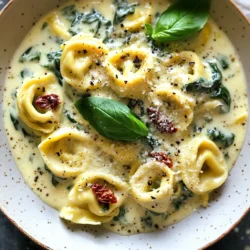 - 12 oz fresh spinach tortellini - 2 cups fresh spinach, roughly chopped - 1 cup heavy cream - 1 cup grated Parmesan cheese - 2 tablespoons unsalted butter - 2 cloves garlic, minced - 1/2 teaspoon nutmeg - Salt and pepper to taste - 1/4 cup sun-dried tomatoes, chopped (optional) - Fresh basil leaves for garnish Fresh spinach tortellini gives this dish its rich flavor. I love using fresh tortellini because it cooks quickly. The heavy cream creates a thick, silky sauce. Parmesan cheese adds a nice, salty kick. Garlic brings warmth and depth. Nutmeg adds a hint of spice, making the sauce special. I like to use sun-dried tomatoes for a burst of color and flavor. If you can't find fresh tortellini, you can use frozen tortellini. Just cook it a bit longer. For a lighter sauce, substitute half-and-half for heavy cream. If you want a dairy-free option, try coconut cream or a nut-based cream. Nutritional yeast can replace Parmesan if you want a vegan dish. For greens, arugula or kale works well instead of spinach. {{ingredient_image_1}} To start, fill a large pot with water. Add salt and bring it to a boil. Once boiling, drop in the fresh spinach tortellini. Cook them according to the package, usually about 3-5 minutes. When they are al dente, drain the tortellini in a colander. Set them aside while you make the sauce. Next, take a large skillet and place it over medium heat. Add two tablespoons of unsalted butter. Let it melt, then add two cloves of minced garlic. Sauté the garlic for 1-2 minutes until it smells good, but watch closely to avoid burning it. Now, pour in one cup of heavy cream and stir gently. Bring the cream to a gentle simmer. Slowly whisk in one cup of grated Parmesan cheese. Keep stirring until the sauce is smooth. Sprinkle in half a teaspoon of nutmeg, plus salt and pepper to taste. Now comes the fun part! Stir in two cups of roughly chopped fresh spinach. Let it wilt for about 2-3 minutes. If you like, add a quarter cup of chopped sun-dried tomatoes for extra flavor. Carefully fold the cooked tortellini into the creamy Alfredo sauce, ensuring each piece is coated. Cook everything together for about 2 more minutes to warm it through. Taste the dish and adjust the seasoning if needed. Serve hot and garnish with fresh basil leaves for a lovely finish! To get the creamiest sauce, use heavy cream. It gives a rich texture. Melt the butter first and add minced garlic. This step adds flavor. Then, bring the cream to a gentle simmer. Gradually whisk in the Parmesan cheese. This makes the sauce smooth. Add nutmeg for a hint of warmth. One mistake is cooking the tortellini too long. Always check the package for timing. Overcooking makes it mushy. Another mistake is not seasoning enough. Taste before serving. Adjust the salt and pepper for balance. Lastly, do not skip the fresh spinach. It adds color and nutrients. For a beautiful dish, use a large bowl. First, serve the tortellini, then pour over the sauce. Top with fresh basil leaves for color. You can also add sun-dried tomatoes for a pop of flavor. For extra flair, sprinkle more Parmesan cheese on top. Enjoy the creamy goodness! Pro Tips Use Fresh Ingredients: Always opt for fresh spinach and high-quality Parmesan cheese for the best flavor and creaminess in your Alfredo sauce. Don’t Overcook the Tortellini: Keep a close eye on the cooking time for the tortellini. They should be al dente to maintain a nice texture in the final dish. Adjust the Creaminess: If you prefer a thicker sauce, let it simmer a bit longer to reduce, or add more cheese for extra richness. Garnish for Flavor: Fresh basil not only adds a pop of color but also enhances the dish’s aroma and flavor profile, making it even more appetizing. {{image_2}} You can boost your creamy Alfredo spinach tortellini with protein. Chicken is a great choice. Simply grill or sauté chicken breast, then slice it and mix it in. Shrimp also works well. Just sauté them in the skillet with garlic before adding the cream. For a heartier dish, consider adding cooked sausage. This adds a nice, spicy kick. If you want to keep this dish vegetarian, leave out the meat. Use mushrooms for added texture and flavor. For vegan options, swap the heavy cream for coconut cream. Use nutritional yeast instead of Parmesan cheese for a cheesy taste. You can also replace the butter with olive oil to keep it plant-based. To make your dish shine, add herbs and spices. Fresh basil gives a nice touch. You can also use oregano or thyme for a savory twist. A pinch of red pepper flakes adds heat. If you like a bit of sweetness, try adding a splash of balsamic vinegar. Nutmeg, already in the recipe, enhances the creaminess. After enjoying your creamy Alfredo spinach tortellini, let the dish cool down. Place leftovers in an airtight container. Store in the fridge for up to three days. This keeps the flavors fresh and tasty. When it's time to eat again, reheating is easy. Place the tortellini in a skillet. Add a splash of milk or cream to help keep it creamy. Heat over medium-low until warm, stirring often. You can also use the microwave. Heat in short bursts, stirring in between, until it’s hot. If you want to keep it longer, freezing works well. First, cool the dish completely. Then, separate the sauce from the tortellini. Store each in freezer-safe bags. The sauce lasts for up to three months. Tortellini can last about two months. To reheat, thaw in the fridge overnight and warm as mentioned above. The best tortellini to use is fresh spinach tortellini. It adds a nice flavor and texture. You can find it in most grocery stores. Fresh tortellini cooks quickly and pairs well with the creamy sauce. If you can't find fresh, frozen tortellini is a good choice too. Just follow the cooking time on the package. Yes, you can make this dish ahead of time. Cook the tortellini and make the sauce. Then, mix them just before serving. Store the sauce and tortellini in separate containers. Keep them in the fridge for up to three days. When ready to eat, warm them gently on the stove. This keeps the dish fresh and tasty. You can make this dish healthier by using whole wheat tortellini. It adds fiber and nutrients. You can also swap heavy cream for half-and-half or a plant-based cream. Adding more vegetables like broccoli or bell peppers boosts the nutrition. You can cut back on cheese too. These changes keep the flavors rich while making the dish lighter. This blog post covered how to make a delicious tortellini Alfredo. We listed key ingredients, shared step-by-step instructions, and provided tips for the creamiest sauce. You learned about variations and the best ways to store leftovers. In closing, making this dish is simple and fun. With the right ingredients and techniques, you can enjoy a tasty meal that suits your needs. Enjoy cooking and sharing your flavorful creation with others!