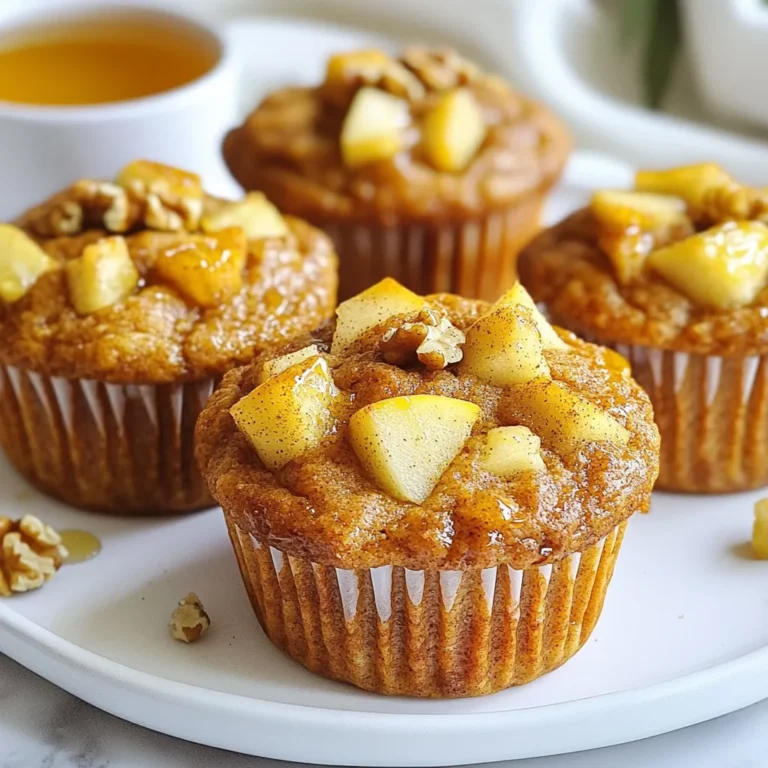 - 1 ½ cups whole wheat flour - 1 teaspoon baking powder - ½ teaspoon baking soda - 1 teaspoon ground cinnamon - ¼ teaspoon salt - ⅓ cup maple syrup - 1 large egg - ½ cup unsweetened applesauce - ½ cup Greek yogurt - 1 cup diced apples (peeled and cored) - ⅓ cup chopped walnuts (optional) - 2 tablespoons chia seeds - 1 teaspoon vanilla extract Each ingredient in these muffins plays an important role. Whole wheat flour gives you fiber and energy. It helps your digestion too. Baking powder and baking soda help the muffins rise and stay fluffy. Ground cinnamon adds flavor and may help with blood sugar. Maple syrup is a natural sweetener, which is better than white sugar. It adds minerals like zinc and manganese. The egg offers protein, which keeps you full. Applesauce keeps the muffins moist and adds vitamins. Greek yogurt gives you protein as well and adds creaminess. Diced apples bring natural sweetness and fiber. Chopped walnuts give healthy fats and a nice crunch, but they're optional. Chia seeds add omega-3 fatty acids and extra fiber. Lastly, vanilla extract boosts the flavor and aroma. You can easily swap some ingredients for your needs. If you need gluten-free muffins, use almond flour or a gluten-free blend. For a vegan option, replace the egg with a flax egg made from ground flaxseed and water. You can switch maple syrup for honey if you prefer. Unsweetened applesauce can be replaced with mashed banana. If you want less fat, replace Greek yogurt with a dairy-free yogurt. Always check labels for allergens and dietary needs. These muffins are easy to adapt for a wide range of diets. {{ingredient_image_1}} First, gather all your ingredients. You will need whole wheat flour, baking powder, baking soda, ground cinnamon, salt, maple syrup, an egg, unsweetened applesauce, Greek yogurt, diced apples, walnuts, chia seeds, and vanilla extract. This mix gives your muffins great flavor and nutrition. Next, preheat your oven to 350°F (175°C). This temperature is perfect for baking. Line a muffin tin with paper liners or grease it lightly to prevent sticking. 1. In a medium bowl, combine the whole wheat flour, baking powder, baking soda, ground cinnamon, and salt. Whisk them together until mixed well. 2. In a large bowl, mix the maple syrup, egg, unsweetened applesauce, Greek yogurt, and vanilla extract. Stir until the mixture is smooth and creamy. 3. Slowly add the dry ingredients to the wet mixture. Stir gently until they just combine. Be careful not to overmix. 4. Fold in the diced apples, walnuts, and chia seeds. Make sure they are evenly mixed throughout the batter. 5. Divide the batter among the muffin cups. Fill each cup about ¾ full for the best rise. 6. Place the muffin tin in the preheated oven. Bake for 18 to 20 minutes. Check for doneness by inserting a toothpick into the center of a muffin. If it comes out clean, they are ready. 7. Take the muffins out of the oven. Let them cool in the tin for 5 minutes. Then, move them to a wire rack to cool completely. For perfect muffins, keep an eye on the baking time. Start checking at 18 minutes. If the muffins are golden brown and spring back when touched, they are done. Avoid opening the oven door too soon. This can cause the muffins to sink. Let them cool properly to maintain their shape and texture. Enjoy the fluffy, flavorful muffins! When making Cinnamon Apple Energy Muffins, some mistakes can ruin your bake. - Overmixing the batter: This can lead to tough muffins. Mix just until combined. - Using too much flour: Measuring flour incorrectly can make muffins dry. Use a spoon to scoop, then level it off. - Skipping the cooling step: Allow muffins to cool in the tin. This helps them set and makes them easier to remove. To elevate the flavor of your muffins, consider these tips: - Add more spices: A pinch of nutmeg or ginger can boost the taste. - Use fresh apples: Sweet, crisp apples add moisture and flavor. Try Granny Smith or Honeycrisp for a nice balance. - Incorporate nuts: Chopped walnuts add crunch. If you prefer, use pecans or almonds for a different taste. - Chia seeds: These add nutrition and texture. They also help bind the muffins. Keeping your muffins fresh is key. Here are some easy tips: - Room temperature: Store muffins in an airtight container for up to three days. They stay soft this way. - Refrigeration: If you want them to last longer, keep them in the fridge for up to a week. - Freezing: For longer storage, freeze muffins in a plastic bag. They can last up to three months. Just thaw at room temperature when you're ready to eat. Pro Tips Store Properly: Keep your muffins in an airtight container to maintain freshness for up to a week. For longer storage, freeze them and thaw as needed. Adjust Sweetness: If you prefer sweeter muffins, consider adding a bit more maple syrup or a handful of chocolate chips for a delightful twist. Mix and Match: Experiment with different nuts and fruits! Pecans, almonds, or blueberries can be great substitutes for walnuts and apples. Perfect Portioning: Use a cookie scoop for even muffin batter distribution, ensuring all your muffins bake evenly and look uniform. {{image_2}} You can easily change the flavor of your muffins. Try adding dried fruits like raisins or cranberries for extra sweetness. Chopped dates also work well. For a spicy kick, mix in some nutmeg or ginger. You can even add a dash of cocoa powder for a chocolate twist. Each choice brings a new taste to your muffins. Don't be afraid to get creative! Want a gluten-free version? Use almond flour or a gluten-free flour blend. Both options work great in this recipe. For vegan muffins, swap the egg for a flax egg. To make a flax egg, mix one tablespoon of flaxseed meal with three tablespoons of water. Let it sit for five minutes to thicken. You can also replace Greek yogurt with a dairy-free yogurt. These swaps keep the muffins tasty and enjoyable for everyone. Seasonal ingredients can add fun twists to this recipe. In fall, you can add pumpkin puree for a cozy flavor. Just replace half of the applesauce with pumpkin. In summer, mix in fresh berries like blueberries or strawberries. They not only taste great but also add lovely color. Each season offers new ways to enjoy these muffins! To keep your Cinnamon Apple Energy Muffins fresh, store them in an airtight container. Place a piece of paper towel in the container to absorb moisture. This helps prevent sogginess. You can store them at room temperature for up to three days. If you want to keep them longer, consider freezing them. To freeze muffins, let them cool completely first. Wrap each muffin tightly in plastic wrap. Then, place the wrapped muffins in a zip-top bag. Be sure to label the bag with the date. Muffins stored this way can last up to three months in the freezer. When you’re ready to eat, simply take out as many as you need. Reheating your muffins brings back their warm, delicious flavor. You can reheat them in the microwave for about 15 seconds. For a crispier exterior, use the oven. Preheat your oven to 350°F (175°C) and heat the muffins for 5 to 10 minutes. Enjoy them warm for the best taste! You can make these muffins healthier by reducing the maple syrup. Try using ¼ cup instead of ⅓ cup. You can also swap Greek yogurt for a dairy-free option, like almond yogurt. Adding more diced apples boosts fiber and natural sweetness. You can replace the walnuts with seeds if you need a nut-free option. Adding extra chia seeds can enhance the fiber too. Yes, you can use other types of flour. Almond flour works well for a gluten-free option. If you want a lighter taste, try all-purpose flour. You can mix whole wheat flour with oat flour for a unique flavor. Remember that different flours absorb moisture differently. Adjust the liquid as needed to keep your muffins moist. To help muffins rise, ensure your baking powder and baking soda are fresh. Mix the dry ingredients well to distribute the leavening agents. Avoid overmixing when combining wet and dry ingredients. Overmixing can lead to dense muffins. Filling the muffin cups three-quarters full helps them rise and become fluffy. Bake them promptly after mixing to get the best rise. In this blog post, we explored the key ingredients and their benefits for making muffins. I outlined the step-by-step process for baking delicious muffins and shared useful tips to avoid common mistakes. We also discussed variations to suit different diets and preferences. Finally, I provided storage tips to keep your muffins fresh. Remember, baking can be fun and flexible. Don't hesitate to experiment with flavors and ingredients. Enjoy your muffins and make it your own!