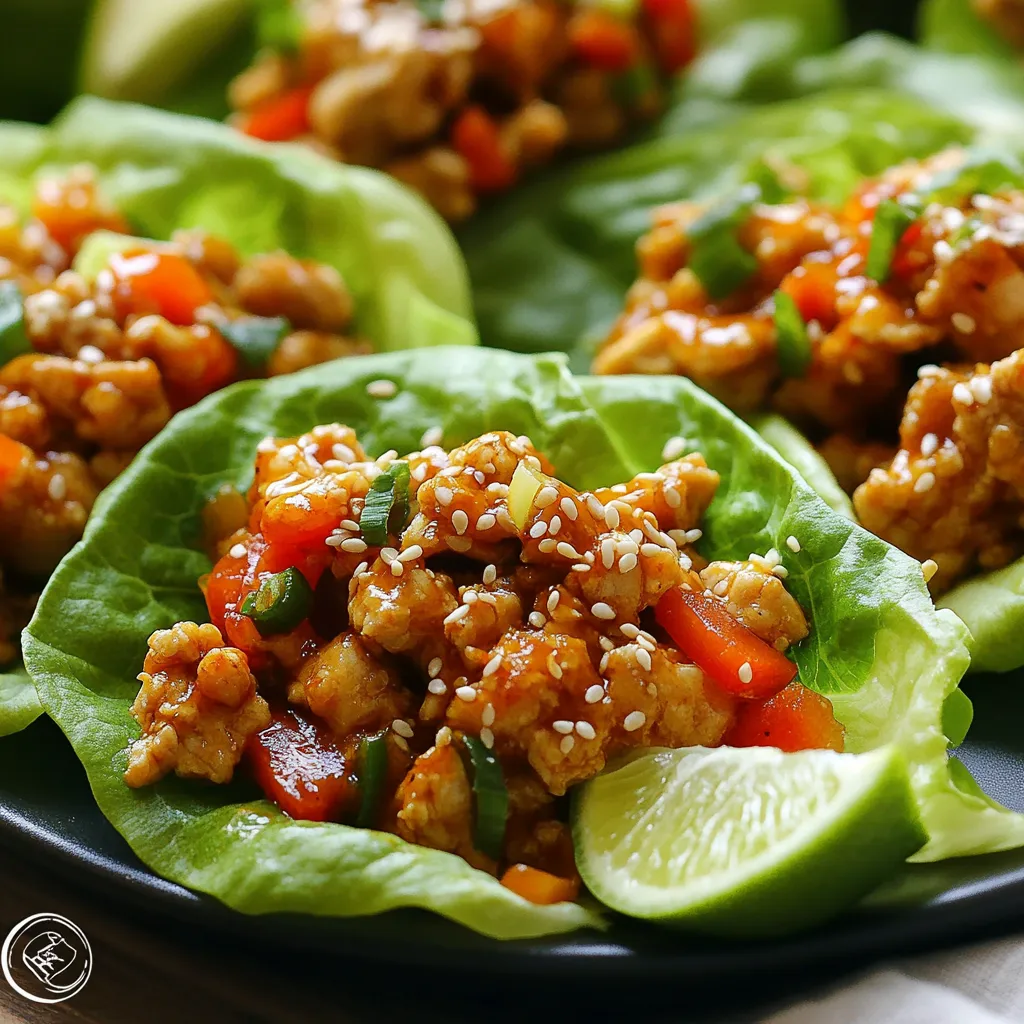 - 1 lb ground chicken - 1 red bell pepper, diced - 2 green onions, sliced Ground chicken is the star of this dish. It cooks quickly and absorbs flavors well. I love using red bell pepper for its sweetness and crunch. Green onions add a fresh bite to the wraps. - 3 tablespoons sriracha sauce - 2 tablespoons honey - 1 tablespoon soy sauce - 1 tablespoon sesame oil - 2 cloves garlic, minced - 1 inch ginger, grated Sriracha sauce gives heat, while honey adds sweetness. Soy sauce brings savory depth. Sesame oil adds a nutty flavor. Garlic and ginger create a fragrant base for the chicken mixture. - Sesame seeds for garnish - Lime wedges for serving Sesame seeds add a nice crunch. Lime wedges are perfect for squeezing over the wraps. They brighten the flavors and make each bite refreshing. {{ingredient_image_1}} Start by heating the sesame oil in a large skillet. Use medium heat. Add minced garlic and grated ginger to the pan. Sauté for about one minute. You want them to smell great but not burn. This step adds a rich flavor to the dish. Next, add one pound of ground chicken to the skillet. Break it up with a wooden spoon. Cook it for five to seven minutes. Look for a nice brown color. Make sure the chicken is fully cooked. This ensures it's safe to eat. Now, it's time to add the diced red bell pepper. Stir it in and cook for another two to three minutes. This will soften the pepper. In a small bowl, mix the sriracha sauce, honey, and soy sauce. Pour this mixture over the chicken. Stir well to coat everything. Cook for two more minutes to heat through. Finally, remove the skillet from the heat. Fold in the sliced green onions for a fresh crunch. To make Sriracha honey chicken wraps pop, balance heat and sweetness. Use a good quality sriracha. It should not be too spicy. Mix it well with honey for a nice glaze. The soy sauce adds depth and umami. Fresh ginger and garlic bring great fragrance. Sauté them first to release their oils. This builds a strong base for your dish. Cook the chicken until it’s golden brown. This caramelization adds rich flavor. Choose the right lettuce for your wraps. Butter lettuce works well as it’s soft and flexible. Iceberg provides a nice crunch but can break easily. Wash and dry the leaves gently. Keep them whole for easy wrapping. When filling, don’t overstuff. Leave some room at the edges. This helps keep the wrap intact. Fold the sides in first and then roll it up. Serve them right away for the best texture. You can swap ground chicken for turkey or beef. Use firm tofu for a vegetarian option. If you want less heat, reduce sriracha. Try using mild chili sauce instead. Honey can be replaced with maple syrup or agave. For a gluten-free option, choose tamari instead of soy sauce. Fresh herbs like cilantro or mint can add a fresh taste. Pro Tips Use Fresh Ingredients: Fresh garlic and ginger will enhance the flavor of your dish significantly compared to dried or powdered forms. Adjust the Spice Level: If you prefer milder flavors, reduce the amount of sriracha or substitute it with a less spicy sauce. Let the Chicken Brown: Allow the chicken to brown nicely for added flavor, which creates a depth that enhances the overall taste of the wraps. Experiment with Toppings: Feel free to add other toppings like shredded carrots or chopped cilantro for extra crunch and flavor. {{image_2}} You can swap ground chicken for other meats. Try ground turkey or pork for a different taste. If you want to use beef, go for ground sirloin. Each protein adds its own flavor and texture. Just adjust cooking times if needed. If you prefer a meat-free meal, use cooked lentils or mushrooms. These can give a hearty feel. You can also use tofu for a great texture. Crumble it like you would with ground meat. Just add the same sauces to keep the flavor strong. You can play with the sauce to change the taste. Try adding hoisin sauce for sweetness. Teriyaki sauce can give a nice twist too. For those who like a kick, add chili garlic sauce. Each sauce can bring something new and exciting to your wraps. To store leftovers, let the chicken cool first. Place it in an airtight container. Keep it in the fridge for up to 3 days. Make sure to store the lettuce separately. Wrap the lettuce in a damp paper towel. This keeps it crisp and fresh. When you’re ready to eat, reheat the chicken on the stove. Use a pan over medium heat. Stir it often so it warms evenly. Add a splash of water if it seems dry. Avoid using the microwave, as it can make the chicken tough. You can also freeze the chicken mixture. Place it in a freezer-safe container. It can last for up to 3 months in the freezer. When you are ready to eat, thaw it in the fridge overnight. Reheat it on the stove before serving. To lower the heat, use less sriracha sauce. You can start with one tablespoon. Add more later if you like it spicier. Mixing in some more honey helps too. It adds sweetness and balances the heat. You can also use mild hot sauce instead of sriracha. Another option is to add more chicken or veggies, which will make the dish milder. These wraps taste great with many sides. Try serving them with rice or quinoa. You can also add a fresh cucumber salad for crunch. A simple fruit salad brightens the meal too. For drinks, iced tea or lemonade work well. They help cool down the spice and add refreshment. Yes, you can use various lettuces for wraps. Butter lettuce is soft and easy to fold. Iceberg lettuce gives a nice crunch. Romaine lettuce holds up well and adds a crisp texture. You can even use cabbage leaves for a unique twist. Choose what you like best or have on hand! In this blog post, we covered how to make delicious Sriracha Honey Chicken Lettuce Wraps. You learned about key ingredients, step-by-step cooking instructions, and tips for great flavor. We also explored variations, storage options, and answered common questions. With these insights, you can create wraps that satisfy your taste buds. Enjoy your cooking and make these easy wraps for any meal or gathering.