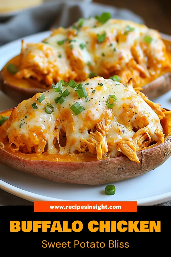 Looking for a delicious and healthy dinner option? Try these Buffalo Chicken Sweet Potatoes! This stuffed sweet potato recipe combines tender baked sweet potatoes with creamy buffalo chicken for a flavor explosion. Enjoy the perfect blend of spicy buffalo sauce and creamy cheese. Ideal for meal prep or a weeknight treat, these healthy buffalo chicken baked sweet potatoes make a satisfying meal. Save this recipe now! #BuffaloChickenRecipes #StuffedSweetPotatoes #HealthyEating #DinnerIdeas