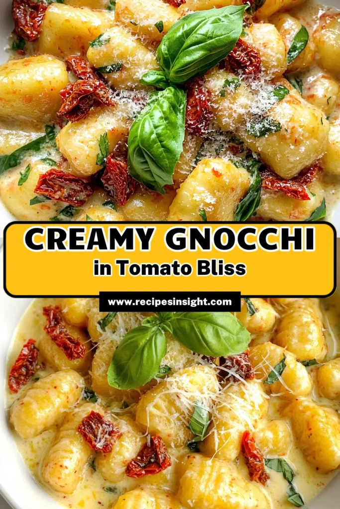 Savor this delicious Creamy Sun Dried Tomato Gnocchi, a perfect choice for easy gnocchi recipes that's sure to impress! This creamy pasta dish combines rich heavy cream, savory sun dried tomatoes, and tender gnocchi for a delightful meal. Quick and simple to make in just 20 minutes, it's perfect for weeknight dinners. Try this comforting dish tonight! Save this recipe for creamy pasta dishes you’ll love! #GnocchiRecipes #PastaRecipe #SunDriedTomato #EasyRecipes