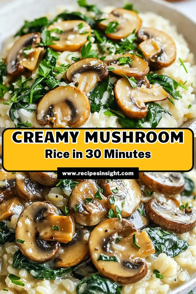 Indulge in this delicious Creamy Mushroom Rice Skillet that's perfect for any meal! This easy creamy rice dish features Arborio rice and mushrooms, resulting in a satisfying vegetarian mushroom skillet that's sure to impress. With just one pan, you'll create a mouthwatering one-pan mushroom risotto that everyone will love. Try this flavorful Arborio rice recipe today! Save it for your next meal! #CreamyMushroomRice #OnePanRisotto #VegetarianRecipes #EasyDinnerIdeas