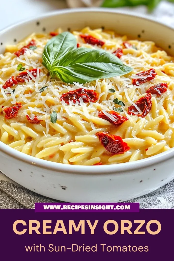 Indulge in this delicious creamy sun-dried tomato orzo, a perfect addition to your dinner table! This vegetarian orzo recipe combines al dente orzo pasta with rich heavy cream and tangy sun-dried tomatoes for a comforting, creamy pasta dish that’s easy to make. Explore more orzo pasta recipes and elevate your meals with this delightful recipe. Save this creamy sun-dried tomato orzo for a cozy night in! #SunDriedTomatoDishes #OrzoPastaRecipes #VegetarianOrzoRecipe #CreamyPastaDishes