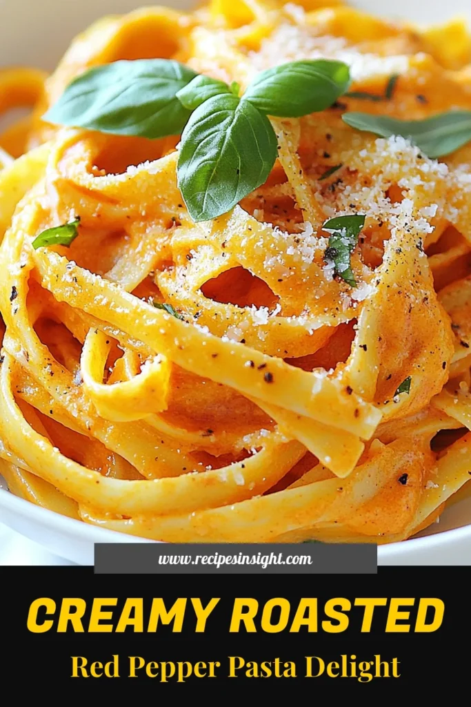 Indulge in this delicious creamy roasted red pepper pasta that is sure to impress! This roasted red pepper sauce recipe is perfect for weeknight dinners or gatherings. Made with fresh red bell peppers, garlic, and creamy goodness, it exemplifies easy creamy pasta dishes and vegetarian pasta recipes at their finest. Ready in just 35 minutes, it’s a must-try! Save this recipe and enjoy a taste of comfort! #CreamyPasta #VegetarianRecipes #EasyDinner #PastaLovers