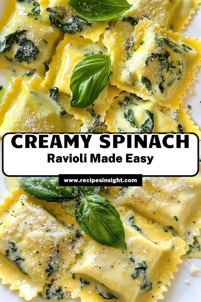 Indulge in the richness of creamy spinach ravioli with our homemade ricotta ravioli recipe. This delightful dish features a luscious spinach ricotta filling enveloped in tender pasta, smothered in a velvety pasta with cream sauce. Garnished with fresh basil leaves, it's perfect for any occasion. Try this recipe for a delicious meal that will impress friends and family! Save and share your creation! #CreamySpinachRavioli #HomemadeRavioli #PastaWithCreamSauce #SpinachRicottaFilling