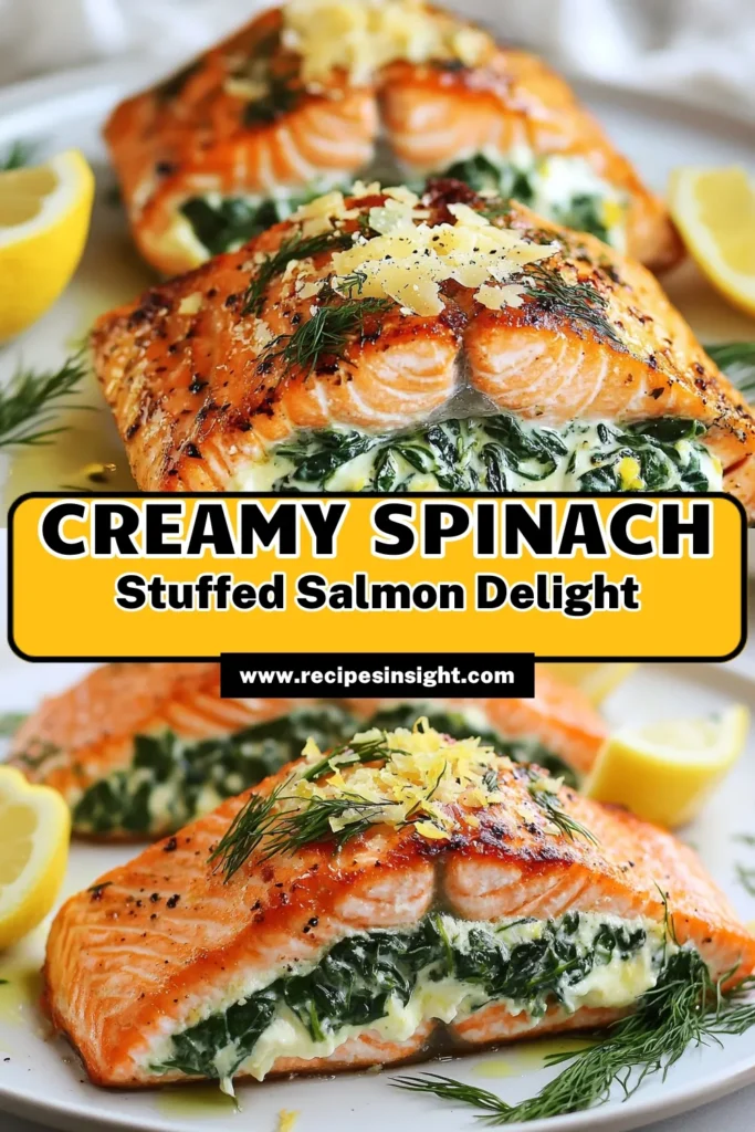 Discover the ultimate stuffed salmon recipe with this creamy garlic spinach salmon that’s perfect for an easy salmon dinner. This healthy salmon recipe features succulent salmon fillets stuffed with a luscious cream cheese filling, packed with garlic and spinach. Ready in just 30 minutes, it’s a deliciously simple meal everyone will love. Try this and enjoy a flavorful, nutritious dish tonight! Save for later! #StuffedSalmon #CreamyGarlicSpinachSalmon #EasySalmonDinner #HealthySalmonRecipe