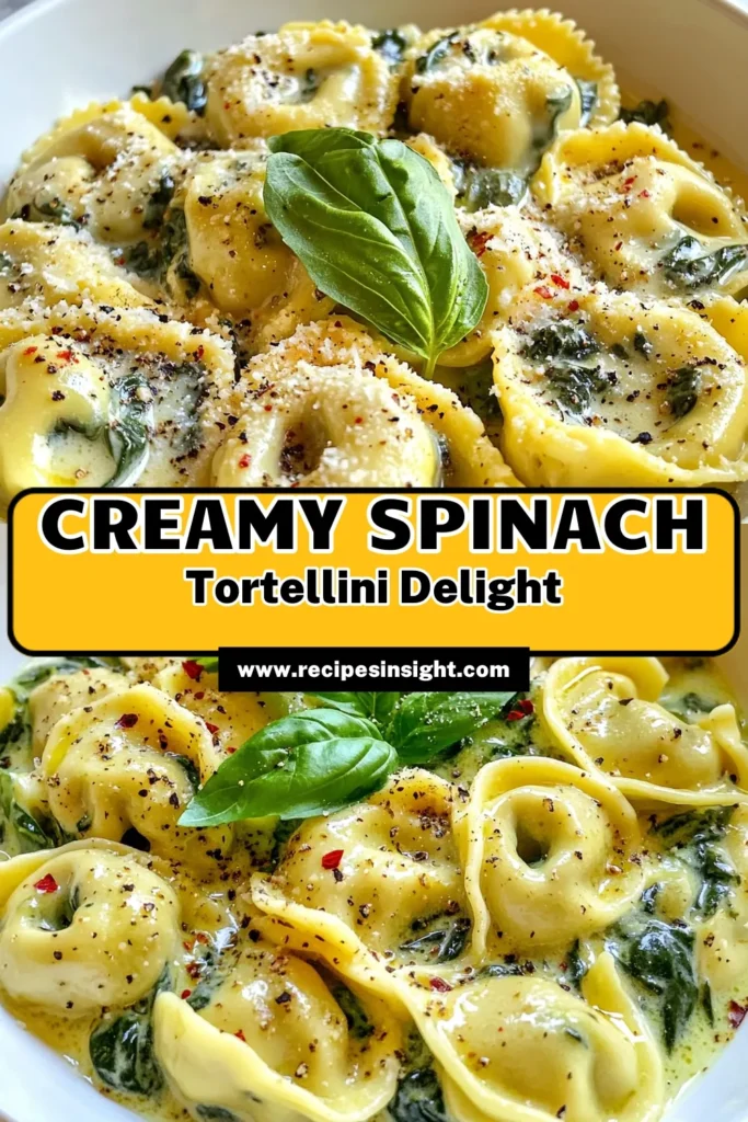 Indulge in this Creamy Spinach Parmesan Tortellini recipe that brings together fresh flavors and creamy goodness. This fresh spinach pasta dish features easy tortellini recipes for a perfect weeknight meal. With delicious spinach cheese tortellini coated in a rich garlic cream sauce, it's a must-try! Save this easy recipe for your next dinner! #CreamySpinachTortellini #ParmesanTortelliniRecipe #EasyTortelliniRecipes #FreshSpinachPastaDish