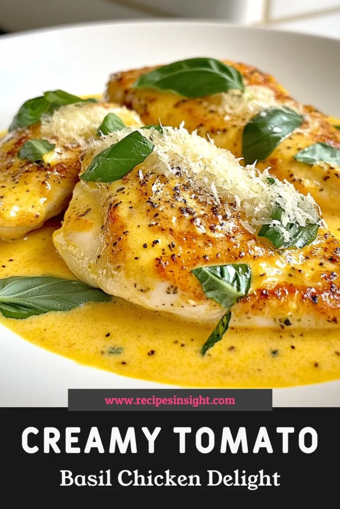 Indulge in this Creamy Tomato Basil Chicken that's a must-try for your dinner table! This easy chicken recipe features succulent chicken breasts simmered in a rich creamy tomato sauce that's bursting with flavor. Perfect for a skillet chicken dinner, this Italian chicken recipe brings together fresh basil and garlic for a delightful meal in just 30 minutes. Save this recipe now and impress your family tonight! #CreamyTomatoBasilChicken #EasyChickenRecipes #SkilletChickenDinner #ItalianChickenRecipes