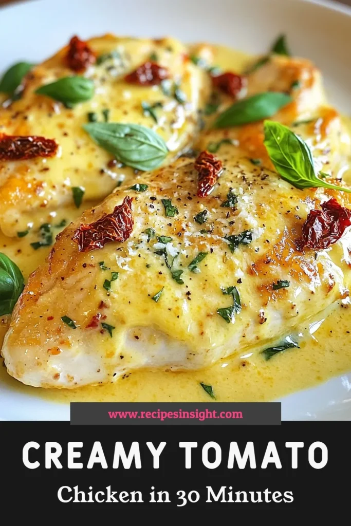 Savor the flavors of this creamy sun dried tomato chicken, an easy chicken recipe that's perfect for weeknight dinners! This Italian chicken dish features tender chicken covered in a luscious sun dried tomato sauce and creamy goodness. Ready in just 30 minutes, you can serve it over pasta or rice for a delightful meal. Try this recipe today and wow your family! Save this for your next dinner—your taste buds will thank you! #CreamyChicken #ItalianRecipes #ChickenDinner #EasyRecipes