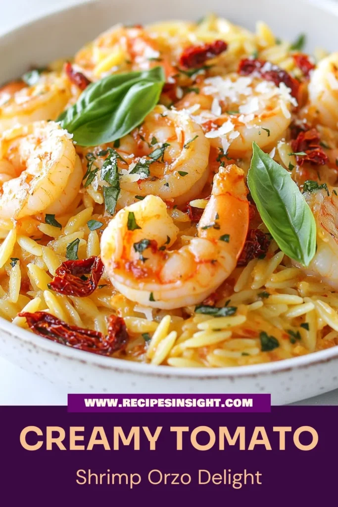 Indulge in this delicious creamy shrimp orzo featuring sun-dried tomatoes for an easy shrimp dinner that's sure to impress! This one pot shrimp orzo recipe combines succulent shrimp with a rich, creamy sauce that's perfect for a cozy weeknight meal. Try this Italian shrimp dish today and elevate your dinner game! Save this creamy sun dried tomato pasta recipe now! #ShrimpOrzo #OnePotMeal #PastaRecipe #EasyDinner