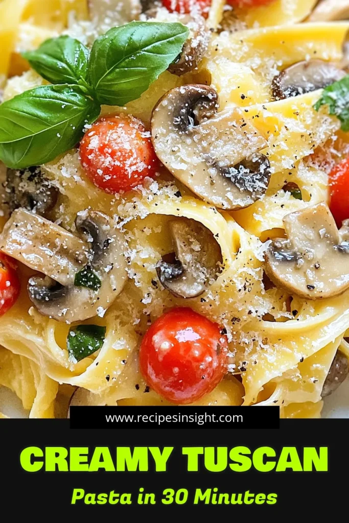 Indulge in this Creamy Tuscan Mushroom Pasta, the perfect vegetarian culinary delight! This easy fettuccine recipe features hearty mushrooms simmered in rich cream, bringing Tuscan cuisine to your dinner table. With its simple ingredients and quick prep, this mushroom pasta with cream is sure to impress. Ready to savor a comforting meal? Save this recipe for your next dinner night! #CreamyTuscanMushroomPasta #VegetarianPastaRecipes #EasyFettuccineRecipes #TuscanCuisineRecipes