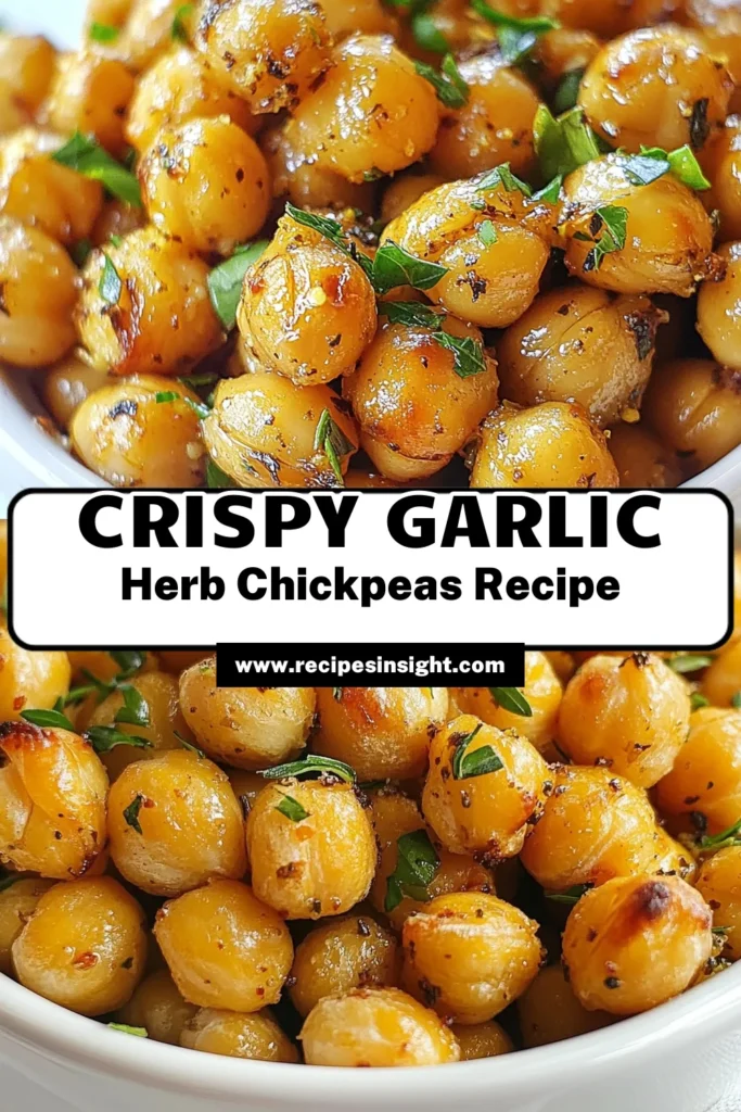 Discover the deliciousness of Garlic Herb Roasted Chickpeas, the ultimate Healthy Chickpea Snack! This easy and satisfying Crispy Roasted Chickpeas Recipe is perfect for any vegan snack craving. Simply oven-roast seasoned chickpeas for a crunchy treat that’s packed with flavor. Perfect for snacking or topping salads! Try this Vegan Snack Recipe today and elevate your snacking game. Save and enjoy! #HealthySnacks #VeganRecipes #ChickpeaLove #MealPrepIdeas
