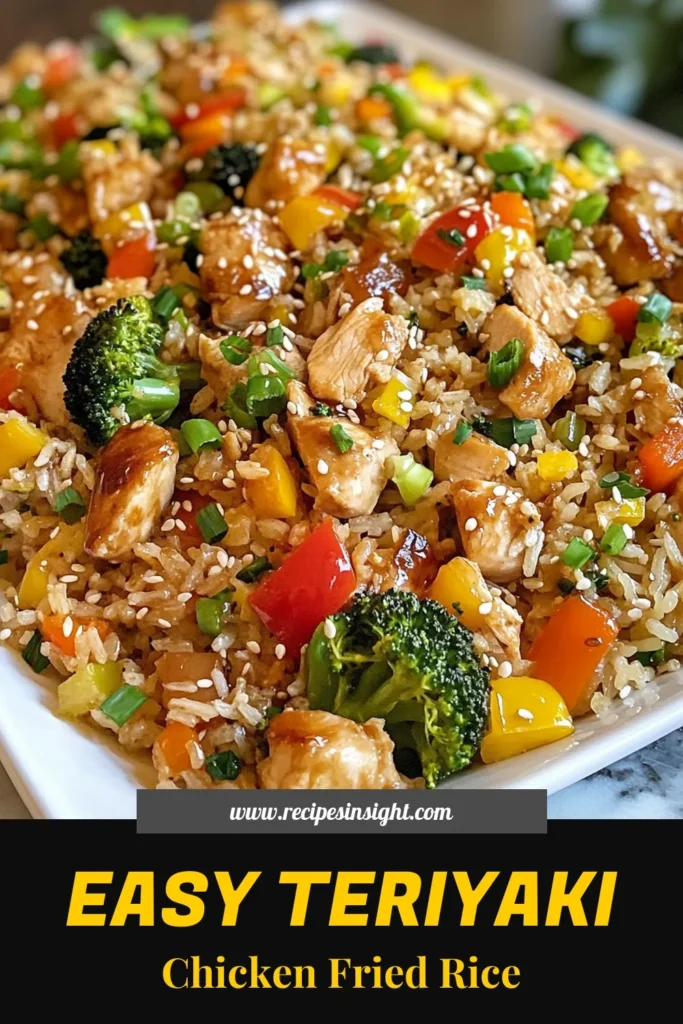 Savor the deliciousness of teriyaki chicken fried rice with this easy fried rice recipe! Made with tender chicken, vibrant veggies, and fragrant jasmine rice, this chicken rice stir fry brings all the flavors together in a quick meal. Elevate your cooking with our homemade teriyaki sauce recipe, perfect for a satisfying dinner. Try this recipe today and enjoy a delectable homemade dish! Save for later! #TeriyakiChickenFriedRice #EasyFriedRiceRecipes #ChickenRiceStirFry #JasmineRiceFriedRice