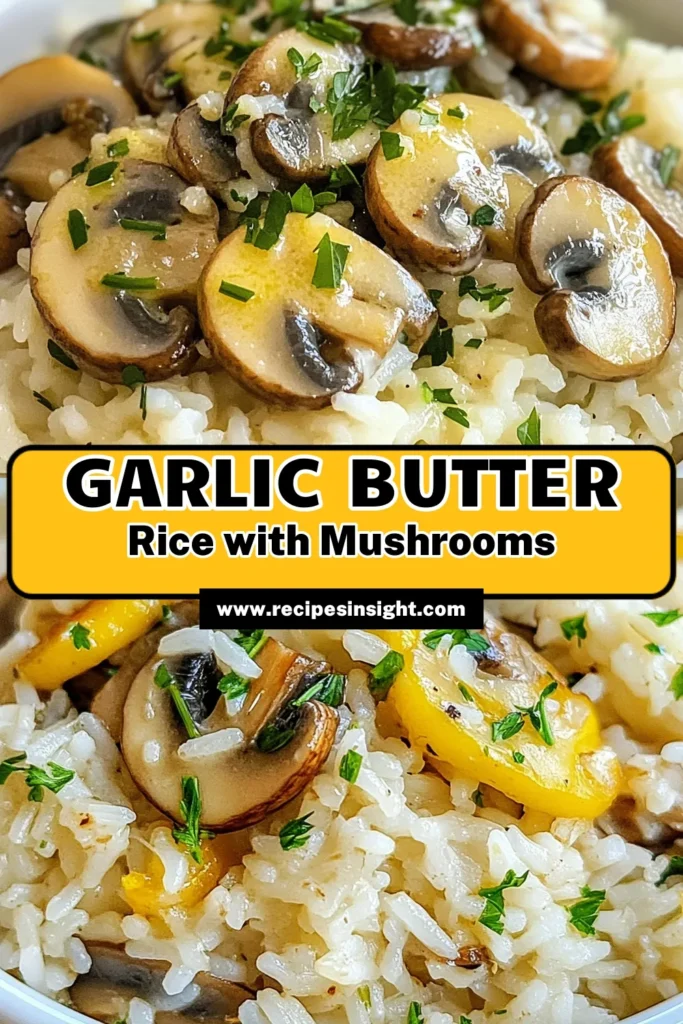Discover the ultimate comfort food with this easy mushroom rice recipe featuring garlic butter mushroom rice. Perfectly fluffy jasmine rice with mushrooms is cooked in a creamy garlic butter sauce, making it a delightful vegetarian garlic rice dish. Simple to prepare, this creamy garlic mushroom dish will impress your family and friends. Save this recipe now for a delicious side or main course! #MushroomRice #GarlicButterRice #VegetarianRecipes #JasmineRice