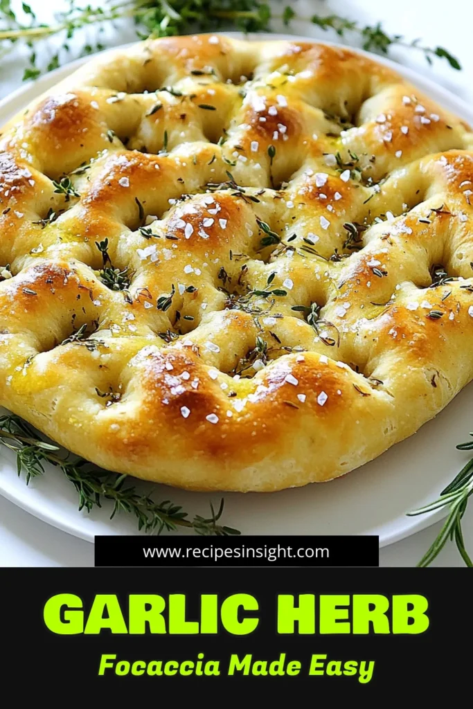 Bake the ultimate Garlic Herb Focaccia Bread at home with this easy recipe! Using simple ingredients like all-purpose flour, fresh garlic, and herbs, you can create a golden, delicious focaccia that's perfect for sharing. Follow our step-by-step guide to achieve that perfect rise and flavor. Don't wait to impress your friends and family—click through for full instructions and tips! #FocacciaBread #BakingRecipes #HomemadeBread #GarlicHerbRecipes
