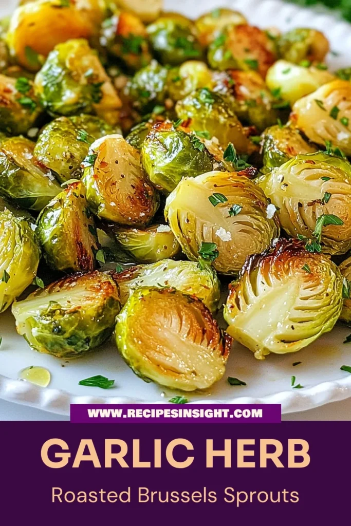 Looking for a delicious and healthy side dish? Try this Garlic Herb Roasted Brussels Sprouts recipe! These roasted Brussels sprouts are perfectly seasoned with garlic, thyme, and rosemary, making them an easy vegetable side dish that everyone will love. For a tangy twist, add balsamic vinegar at the end. Perfect for any meal! Save this recipe for your next dinner! #GarlicHerbBrusselsSprouts #RoastedBrusselsSprouts #HealthyBrusselsSprouts #EasyVegetableSideDish