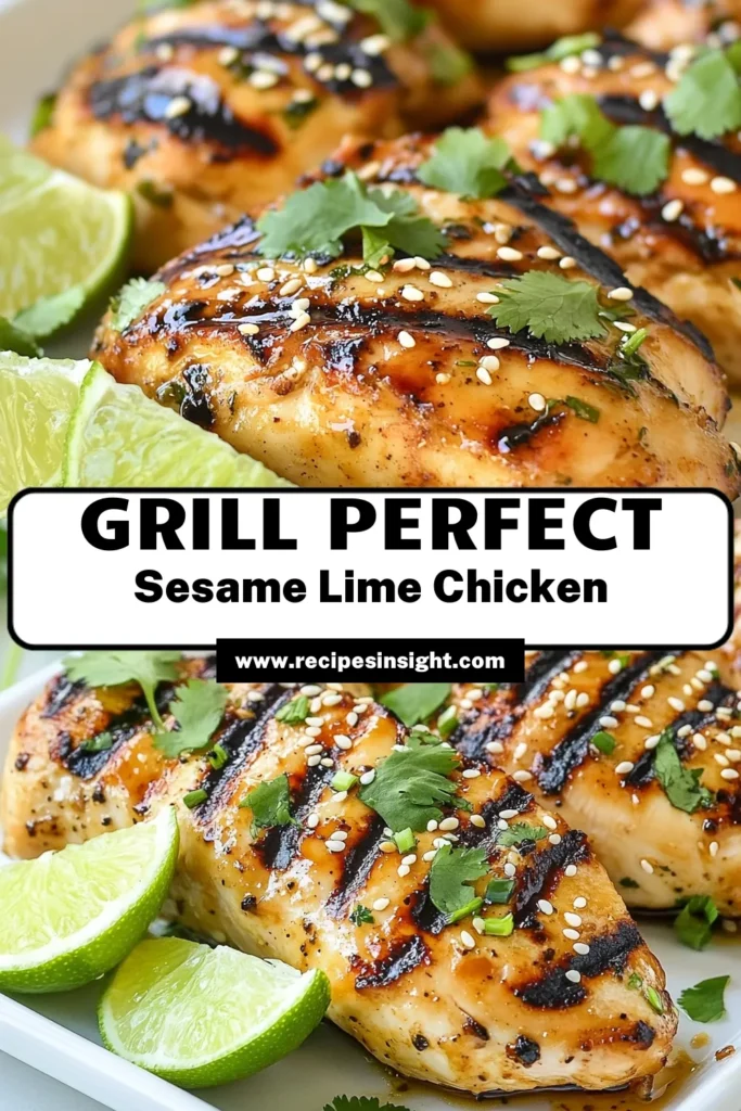 Discover the ultimate Sesame Lime Chicken Recipe! This grilled chicken marinade combines sesame oil, soy sauce, honey, and fresh lime juice for a flavor-packed dish that's perfect for healthy chicken dinners. Make this easy chicken recipe for your next meal and bring a taste of Asia to your table. Ready in just over an hour, save this recipe for your next grilling adventure! #SesameLimeChicken #HealthyDinners #GrilledChicken #EasyRecipes