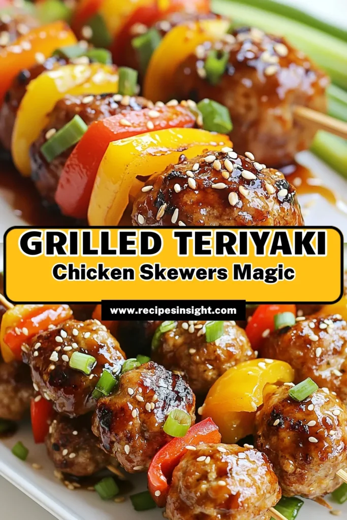 Discover the tasty fusion of flavors with these teriyaki chicken meatball skewers! This easy meatball recipe features grilled teriyaki meatballs made from ground chicken, ensuring a juicy and delicious bite every time. Perfect for summer BBQs or weeknight dinners, these chicken meatball skewers are a hit with the whole family. Try this recipe today and elevate your grilling game! Save for later and share your creation! #TeriyakiChickenMeatballs #ChickenMeatballSkewers #EasyMeatballRecipe #GrilledTeriyakiMeatballs