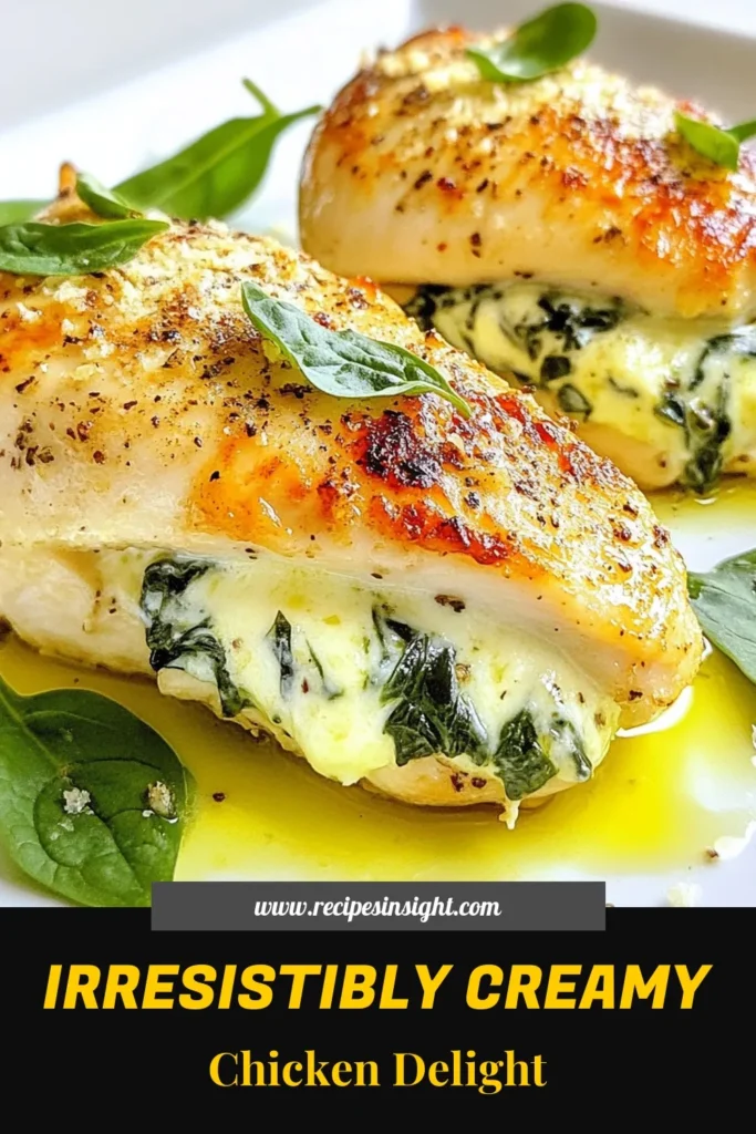 Discover the ultimate creamy spinach stuffed chicken recipe! This Garlic chicken recipe features juicy stuffed chicken breast filled with spinach and cream cheese, making it a delicious and easy baked chicken recipe perfect for family dinners. In just under an hour, you'll enjoy flavorful and satisfying Creamy Garlic Spinach Stuffed Chicken. Save this recipe for your next meal! #StuffedChicken #GarlicChickenRecipe #EasyRecipes #CreamySpinach