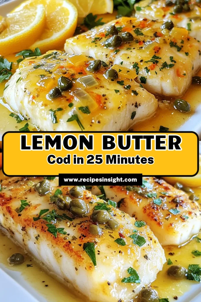 Savor this Lemon Butter Cod recipe that combines flaky cod fillets with a zesty lemon garlic sauce for an irresistible flavor! This baked cod with lemon is served in just 25 minutes, making it one of the easiest cod recipes out there. Perfect for a healthy fish dinner, this garlic lemon cod will impress your family and friends. Try it tonight and elevate your dinner game! Save this recipe for delicious meals! #LemonButterCod #EasyFishRecipes #HealthyDinners #BakedCod
