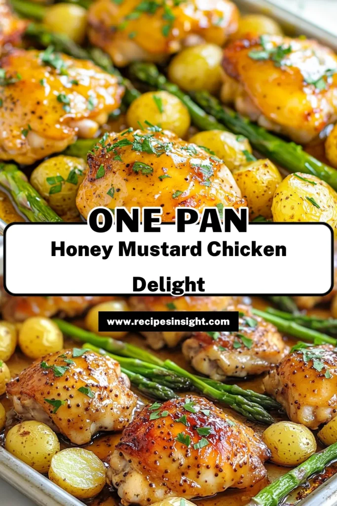 Savor the deliciousness of Honey Mustard Chicken with this easy sheet pan dinner recipe! Perfect for busy nights, this healthy meal prep chicken features juicy chicken thighs paired with tender baby potatoes and vibrant asparagus. Enjoy a flavorful one pan chicken and vegetables dish that’s simple to make and clean up. Ready in just one hour, add this recipe to your must-try list today! #HoneyMustardChicken #SheetPanDinner #HealthyMealPrep #EasyChickenThighs