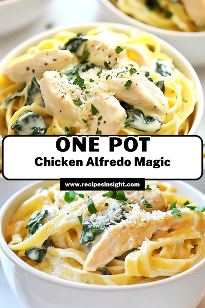Discover the ultimate one pot chicken alfredo that makes mealtime a breeze! This creamy chicken pasta recipe features tender chicken and fettuccine in a luscious sauce, perfect for a quick chicken dinner. Add spinach for a nutritious twist! Enjoy this easy fettuccine alfredo in just 30 minutes. Save this recipe for your next family dinner and delight everyone at the table! #OnePotChickenAlfredo #EasyFettuccineAlfredo #ChickenAlfredoWithSpinach #QuickChickenDinner
