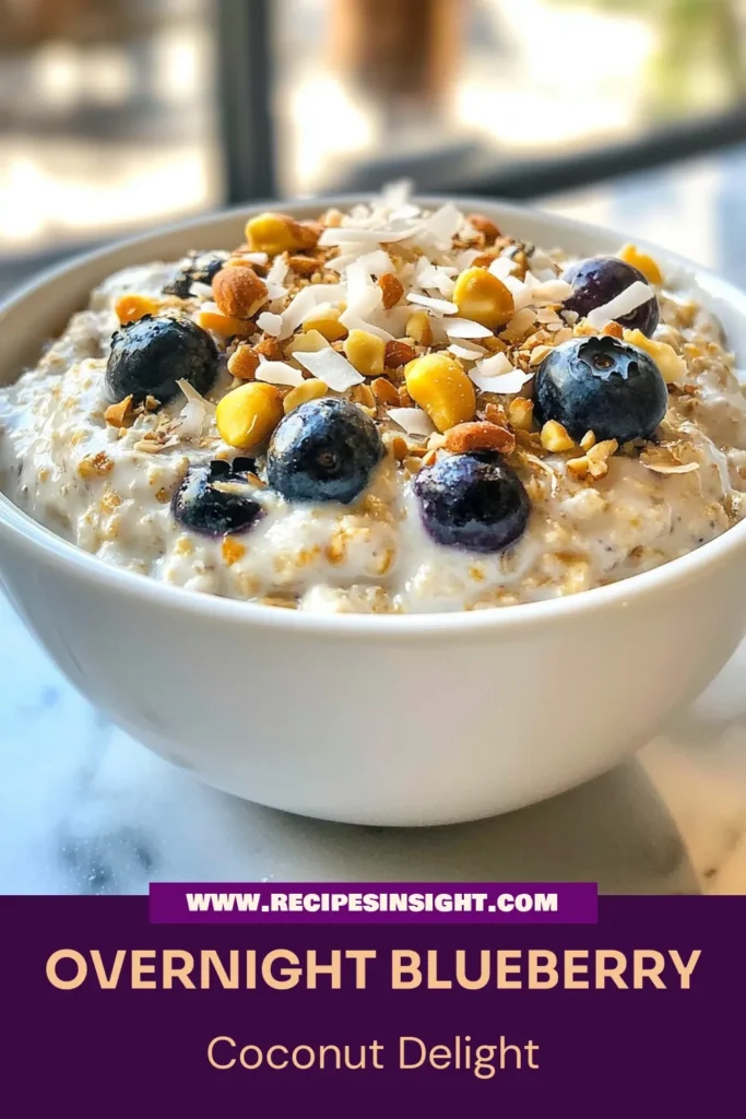 Looking for a deliciously easy make-ahead breakfast? Try these blueberry coconut overnight oats! This healthy overnight oats recipe combines rolled oats with blueberries and creamy coconut yogurt for a nutrient-packed, dairy-free breakfast idea. Perfect for busy mornings, just prep the night before and enjoy a tasty, nutritious start to your day. Don’t forget to save this recipe for later! #BlueberryCoconutOvernightOats #DairyFreeBreakfast #HealthyBreakfast #MakeAheadBreakfast