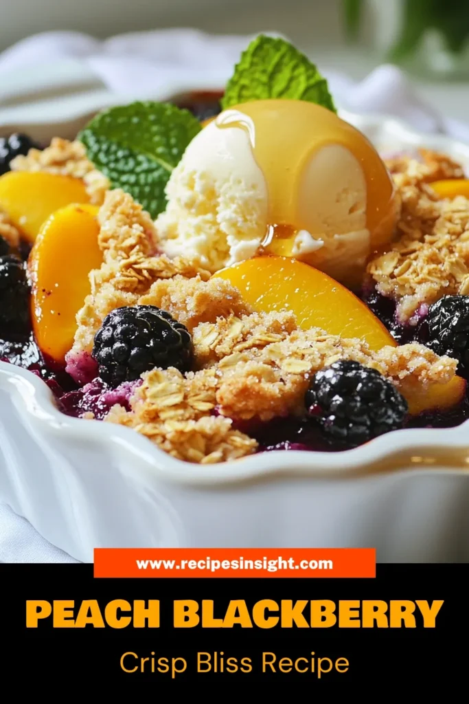 Indulge in this easy fruit crisp dessert with our delicious blackberry peach crisp recipe! Perfect for summer gatherings, this baked berry and peach dessert is a healthy peach crisp recipe you'll love. Topped with a golden oat mixture, it’s a delightful way to enjoy fresh fruit. Serve warm with ice cream for a special treat. Pin this for your next summer dessert inspiration! #BlackberryPeachCrisp #EasyFruitCrisp #SummerDesserts #HealthyDesserts