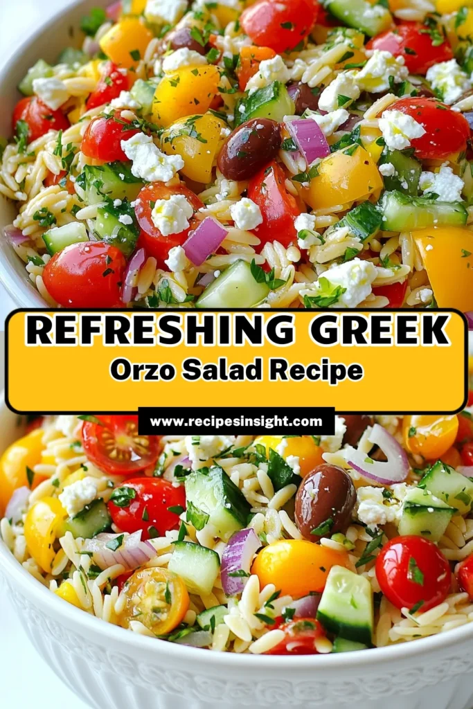 Discover this delicious Greek orzo salad recipe that’s perfect for any occasion! Our Mediterranean veggie salad combines orzo pasta, fresh veggies, Kalamata olives, and tangy feta for a refreshing cold pasta salad with feta. This easy orzo pasta salad is not only tasty but also a healthy Greek salad option that’s great for meal prep or picnics. Try it today and elevate your salads! #GreekOrzoSalad #MediterraneanSalad #HealthyRecipes #PastaSalad