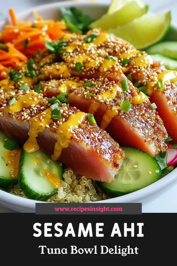 Discover the deliciousness of sesame crusted ahi tuna with this easy ahi tuna recipe featuring vibrant veggies and a quinoa base. This healthy sushi bowl combines seared ahi tuna steaks coated in sesame for a flavorful twist. Perfect for a light meal, these ahi tuna bowls are nutritious and satisfying. Try this flavorful ahi tuna bowls recipe today for a gourmet experience at home. Don’t forget to save for later! #AhiTuna #HealthyRecipes #SushiBowl #QuinoaBowls