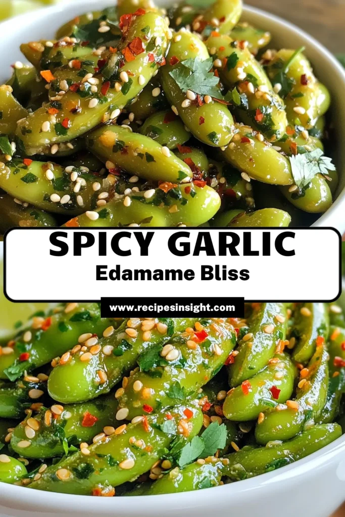 Looking for a delicious and easy vegetarian appetizer? Try this spicy garlic edamame recipe that's perfect for a healthy snack! This flavor-packed dish combines edamame, sautéed garlic, and red pepper flakes, offering a satisfying crunch and a kick of spice. It's simple to make and only takes 15 minutes! Save this spicy garlic edamame recipe for your next gathering or snack time! #HealthySnackRecipes #EdamameRecipe #EasyAppetizers #GarlicEdamame