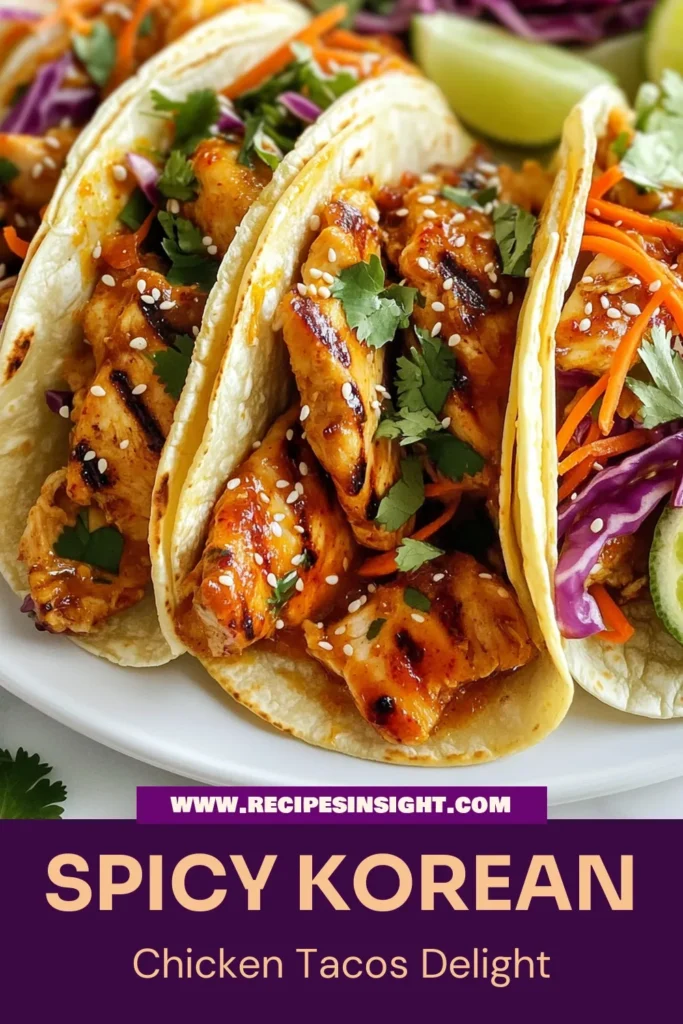 Get ready to spice up your taco night with these Spicy Korean Chicken Tacos! This Gochujang chicken recipe is a must-try for taco lovers. Perfect for those seeking easy taco recipes, these Korean-inspired tacos combine grilled chicken with fresh toppings for a flavor explosion. Make your next meal unforgettable and save this delicious grilled chicken tacos recipe today! #SpicyKoreanChickenTacos #TacoNight #KoreanCuisine #EasyRecipes