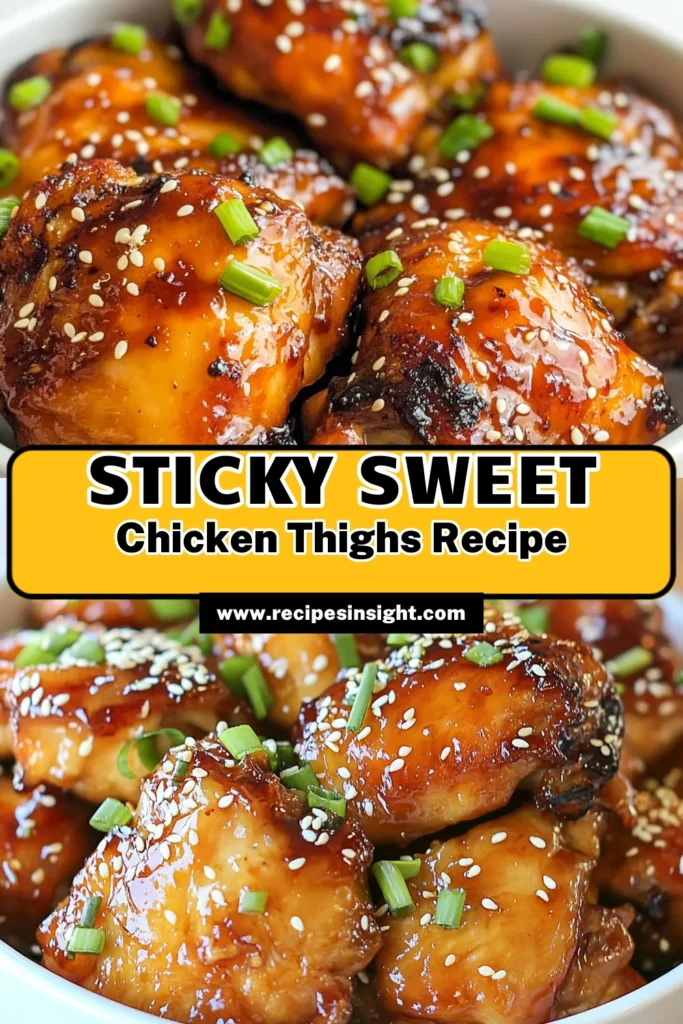 Indulge in the sweet and savory flavors of sticky honey soy chicken with this easy baked chicken thighs recipe. Perfect for a quick weeknight dinner, this Asian inspired chicken dish features a simple chicken marinade bursting with garlic, ginger, and a hint of heat. Ready to impress your family? Save this sticky honey soy chicken recipe for a delicious meal tonight! #ChickenRecipes #EasyDinners #AsianCuisine #DinnerIdeas