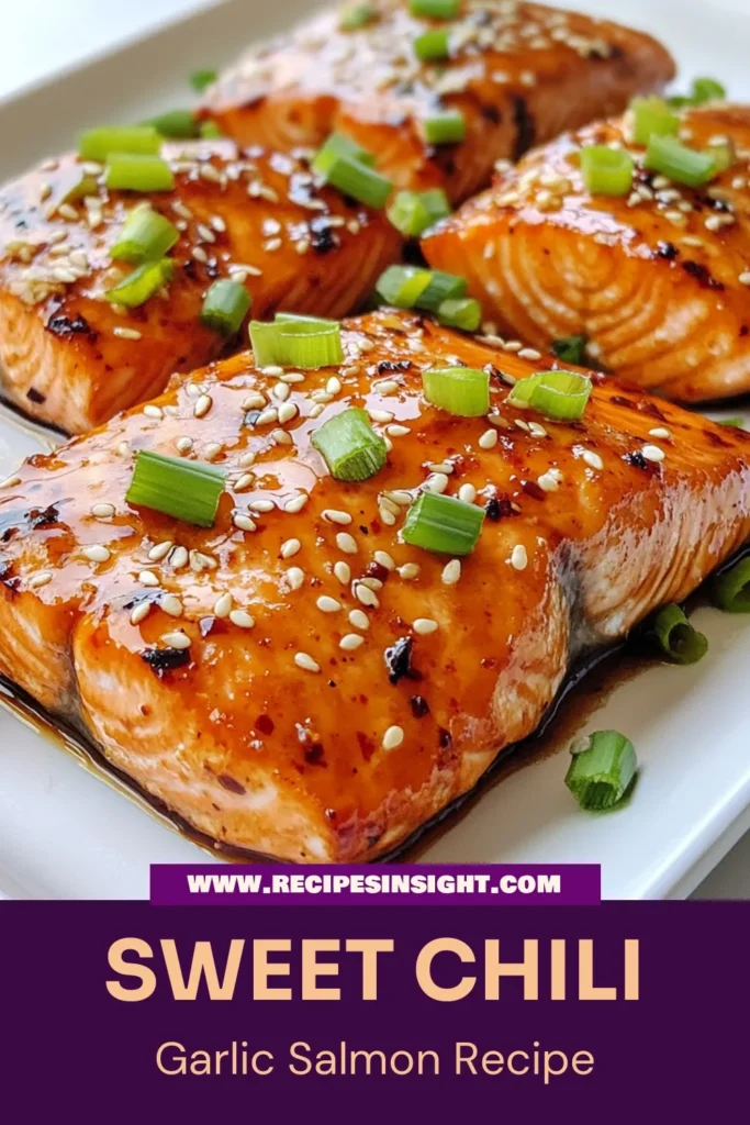 Discover the deliciousness of sweet chili garlic salmon with this easy salmon recipe! Juicy garlic salmon fillets are baked to perfection with a tasty chili sauce that adds a kick. This healthy salmon dinner is ready in just 25 minutes, making it perfect for weeknight meals. Impress your family tonight with this flavorful dish! Save this for your next cooking adventure! #SweetChiliGarlicSalmon #EasySalmonRecipe #BakedSalmon #HealthyDinner