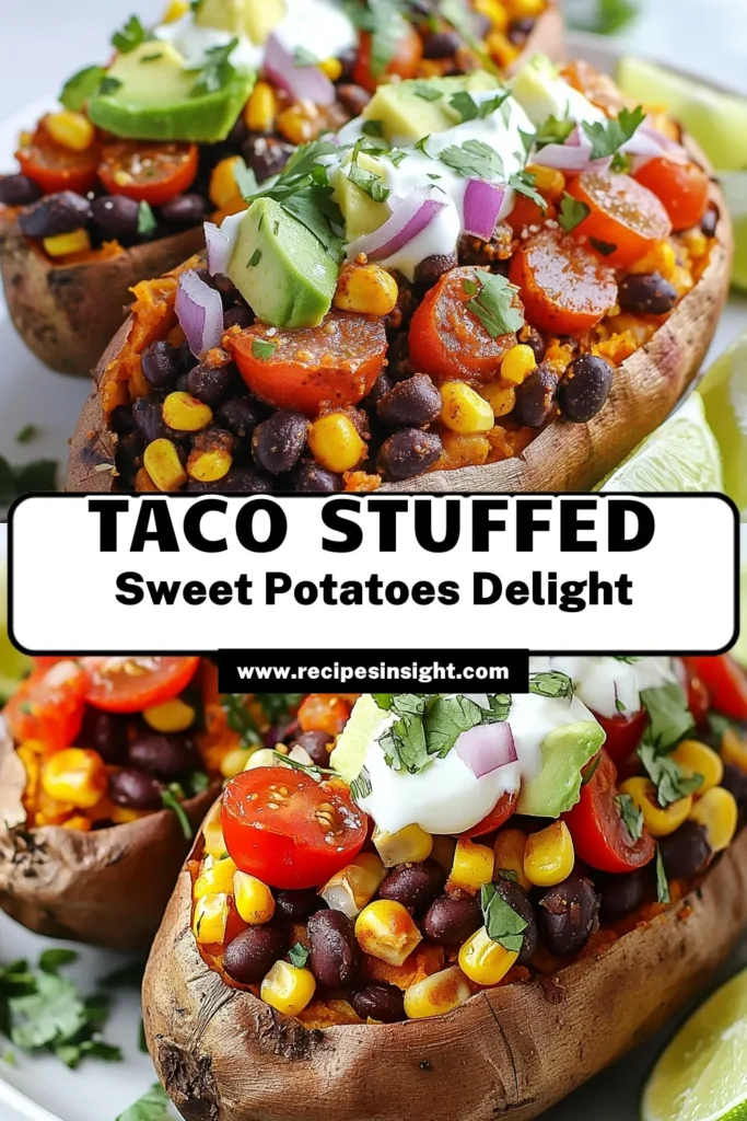 Discover the deliciousness of taco stuffed sweet potatoes with this easy plant-based dinner recipe! Packed with a flavorful black bean taco filling, these Mexican-inspired sweet potatoes are not only nutritious but also a hit at the dinner table. Perfect for anyone looking for healthy sweet potato recipes, this dish is quick to prepare and bursting with flavor. Save this recipe and share the joy of cooking! #TacoStuffedSweetPotatoes #HealthyRecipes #PlantBased #MexicanInspired