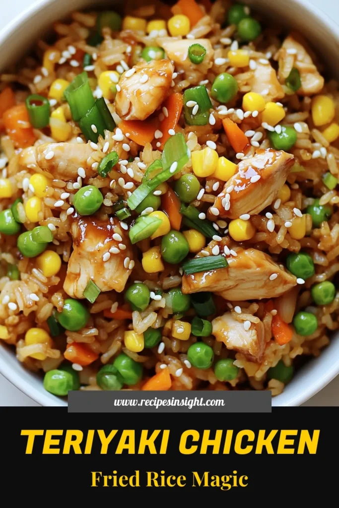 Looking for a delicious and easy fried rice recipe? Try this teriyaki chicken fried rice! This quick dinner idea features tender chicken coated in a savory teriyaki sauce, vibrant mixed vegetables, and fluffy rice for a meal your family will love. In just 30 minutes, you can whip up this flavorful teriyaki chicken recipe that's perfect for busy weeknights. Save this recipe for later! #TeriyakiChickenFriedRice #EasyFriedRiceRecipe #QuickDinnerIdeas #ChickenFriedRice