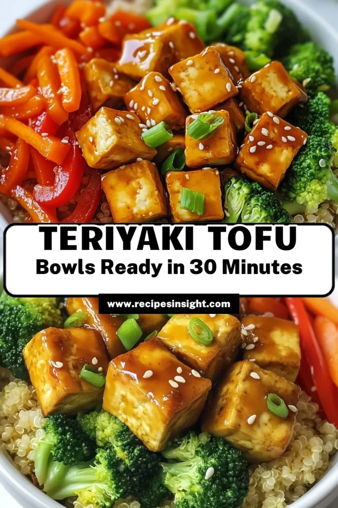 Savor the flavor with these Teriyaki Glazed Tofu Bowls! This vegan teriyaki recipe combines perfectly cooked quinoa, golden-brown tofu, and fresh veggies for a vibrant, healthy tofu recipe. Deliciously gluten-free, this teriyaki dish is perfect for meal prep. Enjoy a nutritious dinner in just 30 minutes. Save this recipe and try it today! #TeriyakiTofuBowls #VeganTeriyakiRecipe #HealthyTofuRecipe #GlutenFreeDish