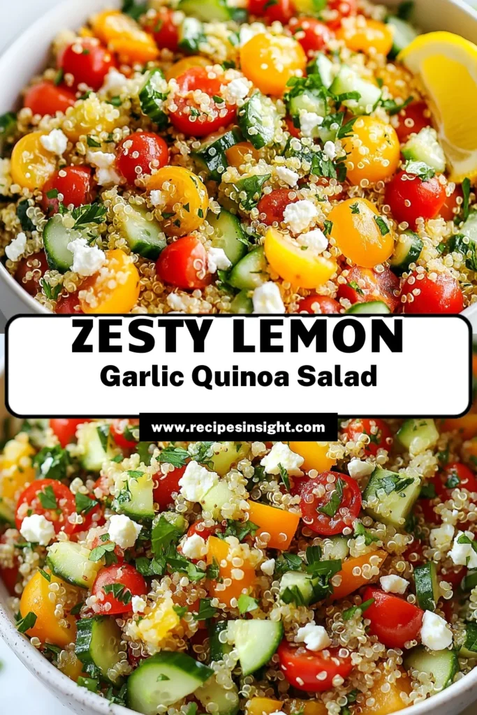 Looking for a refreshing and nutritious dish? Try this Lemon Garlic Quinoa Salad! This healthy quinoa salad recipe is packed with fresh vegetables and zesty flavor, making it the perfect light summer salad recipe. It's a delicious vegan quinoa salad that embodies Mediterranean vibes. Perfect for meal prep or a quick weeknight dinner. Discover how to make this vibrant dish today! Save and share for easy access! #HealthyRecipe #VeganSalad #MediterraneanDiet #SummerSalad