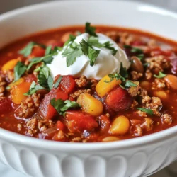 - Ground turkey and beans - 1 pound ground turkey - 1 can (15 oz) black beans, drained and rinsed - 1 can (15 oz) kidney beans, drained and rinsed - Spices and herbs - 1 tablespoon adobo sauce (from the chipotle can) - 1-2 chipotle peppers in adobo sauce, finely chopped - 1 tablespoon chili powder - 1 teaspoon cumin - 1 teaspoon smoked paprika - 1 teaspoon oregano - Salt and pepper to taste - Vegetables and toppings - 1 can (28 oz) diced tomatoes with green chilies - 1 small onion, diced - 3 cloves garlic, minced - 1 tablespoon olive oil - 1 cup corn (fresh, frozen, or canned) - Fresh cilantro for garnish - Sour cream or Greek yogurt for topping (optional) - Shredded cheese for topping (optional) In this spicy chipotle turkey chili, you get a rich mix of flavors. The ground turkey adds lean protein. The black beans and kidney beans give great texture. Each spice brings warmth and depth. Chipotle peppers add a smoky kick. Don't forget the diced tomatoes. They keep the chili juicy and bright. Onions and garlic build a solid base of flavor. Olive oil helps to sauté the veggies. Fresh corn adds sweetness and crunch. Toppings like sour cream and cheese create a creamy finish. Using fresh cilantro brightens every bite. Each ingredient plays a role in this comfort meal. You can easily adjust the spices to your taste. Cooking should be fun and personal! {{ingredient_image_1}} 1. Sautéing the onion and garlic First, heat 1 tablespoon of olive oil in a large pot over medium heat. Add the diced onion and cook for about 3-4 minutes. You want the onion to become soft and translucent. Then, add 3 minced garlic cloves. Stir and let it cook for one more minute. This step builds a great base of flavor. 2. Browning the ground turkey Next, add 1 pound of ground turkey to the pot. Use a wooden spoon to break it apart. Cook for 5-7 minutes until it turns brown. Make sure it cooks all the way through. This gives the turkey a nice, savory taste. 3. Adding and mixing ingredients Stir in the chopped chipotle peppers, adobo sauce, chili powder, cumin, smoked paprika, and oregano. Season with salt and pepper. Cook this mixture for another 2-3 minutes. This toasts the spices and boosts the flavor. Then, add the canned diced tomatoes, black beans, kidney beans, and corn. Mix everything well until combined. 1. Simmering the chili Once mixed, bring the chili to a simmer. Then, reduce the heat to low. Cover the pot and let it cook for about 30 minutes. Stir occasionally to keep it from sticking. This allows all the flavors to blend nicely. 2. Adjusting seasoning After 30 minutes, taste the chili. If you want more spice, add more chipotle or chili powder. Adjust the salt and pepper as needed. This step ensures your chili has just the right kick. Choosing the right chipotle peppers To make your chili shine, pick chipotle peppers that suit your taste. Use fresh or dried chipotle peppers for a smokier flavor. If you like heat, add more peppers. For a milder taste, use less. Look for peppers in adobo sauce, as they add a rich, spicy kick. Toasting the spices Toasting spices brings out their full flavor. After browning the turkey, add your spices to the pot. This helps release their oils and boosts their taste. Stir them for a few minutes. You'll notice a strong aroma, which means you’re on the right path! Best pot for chili A large, heavy pot is best for making chili. A Dutch oven works great since it heats evenly. This helps avoid hot spots and burning. Make sure the pot has a lid for simmering. This keeps all the flavors inside. Stirring tips to avoid sticking To prevent your chili from sticking, stir often. Use a wooden spoon to scrape the bottom of the pot. This helps mix all the ingredients well. If you notice sticking, lower the heat or add a splash of water. Keeping a close eye on your chili will give it the best texture. Pro Tips Adjust the Heat: If you love heat, feel free to add more chipotle peppers or a splash of hot sauce to intensify the spiciness of your chili. Enhance the Flavor: Allow the chili to simmer longer than 30 minutes if you have time; this will deepen the flavors and create a richer taste. Bean Variety: Experiment with different types of beans, such as pinto or navy beans, to customize the texture and flavor of your chili. Make it Ahead: Chili often tastes even better the next day, so consider making it ahead of time and storing it in the fridge overnight for a quick meal. {{image_2}} You can switch up the meat in this chili. Ground beef or chicken works great too. If you want to try plant-based options, use lentils or tempeh. Both add good flavor. For beans, you can mix and match. Use pinto beans or chickpeas if you like. They will still taste amazing. Don't be afraid to add more beans for extra fiber. You can also use different veggies. Bell peppers add crunch and color. Zucchini or carrots can make it heartier. Just chop them small so they cook well. Do you want a milder chili? Cut back on chipotle peppers. Start with one pepper, then taste. Add more if you want more heat. To make it spicier, add extra chipotle or chili powder. You can even try hot sauce for a kick. Just remember to taste as you go! To keep your spicy chipotle turkey chili fresh, let it cool first. Pour the chili into an airtight container. Seal it well. Store it in the fridge. It can stay fresh for about 3 to 4 days. Always check for smell or color changes before eating. Freezing is a great way to save your chili for later. First, let it cool completely. Use freezer-safe containers or bags for storage. Squeeze out air before sealing. This helps prevent freezer burn. You can freeze the chili for up to 3 months. To thaw, place it in the fridge overnight. Reheat it on the stove or microwave, stirring it well. Enjoy your chili anytime! Yes, you can use turkey breast. Just chop it into small pieces. This change will give you a different texture. The flavor will still be great. Ground turkey blends well with spices. Turkey breast adds more protein but may be drier. You can add a bit more olive oil to keep it moist. To store leftover chili, let it cool first. Then, place it in an airtight container. You can keep it in the fridge for up to four days. For longer storage, freeze it. In the freezer, it lasts for about three months. Just make sure to label the container with the date. This way, you know when you made it. Spicy Chipotle Turkey Chili pairs well with many sides. You can serve it with cornbread for a classic touch. Rice is another great option if you want something hearty. Tortilla chips add a nice crunch and are fun to dip. Top your chili with sour cream or cheese for extra flavor. Fresh cilantro adds a pop of color and taste. Enjoy it however you like! This blog post covers making a tasty Spicy Chipotle Turkey Chili. We started with ingredients like ground turkey, beans, and spices. Next, I walked you through each step, from sautéing garlic to simmering the chili. We discussed tips for enhancing flavor and cooking techniques. Variations let you customize the meal, while storage tips help keep your chili fresh. In closing, you now have the tools to create a delicious chili. Enjoy experimenting and making it your own!