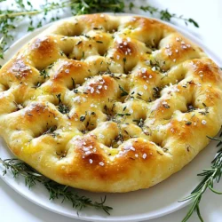 - 4 cups all-purpose flour - 2 teaspoons instant yeast - 2 teaspoons coarse sea salt - 1 teaspoon sugar - 1 ¾ cups warm water (110°F or 43°C) - ¼ cup extra-virgin olive oil (plus more for drizzling) - 4 cloves garlic, minced - 2 tablespoons fresh rosemary, chopped - 2 tablespoons fresh thyme, chopped - Flaky sea salt for topping - Freshly cracked black pepper to taste Gather these ingredients before you start. The flour is the base of your dough. Instant yeast helps it rise. Coarse sea salt adds flavor, and sugar gives the yeast food. Warm water activates the yeast. The olive oil keeps the bread moist. Minced garlic will fill your focaccia with a strong flavor. Fresh herbs like rosemary and thyme bring a lovely aroma. Flaky sea salt and black pepper on top add a nice touch. This simple mix makes your focaccia taste amazing! First, grab a large bowl. In it, add 4 cups of all-purpose flour, 2 teaspoons of instant yeast, 1 teaspoon of sugar, and 2 teaspoons of coarse sea salt. Use a whisk to mix these dry ingredients well. This step is key for your focaccia’s rise. Next, slowly pour in 1 ¾ cups of warm water and ¼ cup of olive oil. Mix with a wooden spoon until a sticky dough forms. Don’t worry if it feels wet; it will come together. Now, turn the dough out onto a lightly floured surface. Knead it for about 5-7 minutes. You want it to be smooth and elastic. This process helps develop the gluten, which gives the bread its structure. Once you achieve the right texture, place the dough in a greased bowl. Cover it with a damp cloth and set it in a warm spot. Let it rise for about 1 hour, or until it doubles in size. This is where the magic happens! After the dough has risen, gently punch it down to release the air. Transfer it to a greased sheet pan. Use your fingers to stretch it out into a rectangular shape, about ½ inch thick. This is the base for your focaccia. In a small bowl, mix together 4 cloves of minced garlic, 2 tablespoons of chopped rosemary, and 2 tablespoons of chopped thyme. Drizzle in a bit of olive oil to combine. Now, use your fingers to create dimples all over the dough. This step is important as it holds the herb mixture. Spread the garlic herb mixture evenly over the focaccia, getting into the dimples. Cover the focaccia with a cloth again and let it rise for another 30 minutes. This second rise will make your bread fluffy. While the dough rises, preheat your oven to 425°F (220°C). When the focaccia has risen, sprinkle flaky sea salt and freshly cracked black pepper on top. Bake it in the oven for 20-25 minutes. It is done when it is golden brown and sounds hollow when tapped. This step makes your focaccia crispy on the outside and soft inside. Remove it from the oven and drizzle with a little more olive oil while it is still warm. Enjoy the delightful aroma and prepare for a tasty treat! To make great focaccia, you need the right dough. When you knead, aim for a smooth and soft texture. This should take about 5-7 minutes. If the dough sticks too much, sprinkle a little flour on your hands. Once you have a nice dough, let it rise. Find a warm spot, cover it with a cloth, and wait for about an hour. The dough should double in size. This step is key for fluffy bread. Want to boost the flavor? Add more herbs! You can mix in fresh basil or oregano for a twist. If you like spicy, try red pepper flakes. For toppings, think outside the box. You can add olives, sun-dried tomatoes, or even cheese. Each option brings a new taste to your focaccia. For the best results, preheat your oven to 425°F (220°C). This high temperature helps create a crispy crust. Bake for about 20-25 minutes. To check if it’s done, tap the bottom. If it sounds hollow, it's ready. Remember to let it cool slightly before slicing. This keeps the inside soft and warm. {{image_2}} You can change the herbs in the recipe. Feel free to swap rosemary and thyme for basil or oregano. Each herb brings its own taste. Basil adds a sweet note, while oregano offers a warm flavor. You can also mix herbs for a unique twist. For a milder taste, try using parsley or chives. Want something bold? Add a bit of sage or dill. You can even infuse flavors by adding lemon zest or red pepper flakes to the mix. If you want a cheesy focaccia, sprinkle mozzarella or parmesan on top before baking. Cheese melts beautifully and adds richness. For veggie lovers, add sliced tomatoes, olives, or bell peppers. These toppings not only boost flavor but also add nutrition. You can even try caramelized onions for a sweet touch. Just make sure to adjust baking time as needed to allow toppings to cook well. To make gluten-free focaccia, you can swap all-purpose flour with a gluten-free blend. Brands like Bob's Red Mill or King Arthur Flour offer great options. You will need to add xanthan gum to help with texture. Use about 1 teaspoon per cup of gluten-free flour. Knead the dough gently, as gluten-free dough can be more delicate. Let it rise longer, about 1 hour or until it doubles in size. Enjoy the same delicious focaccia without the gluten! To keep your focaccia fresh, cool it completely first. Then, wrap it tightly in plastic wrap. This helps prevent air from getting in. You can also use an airtight container. Choose a container that fits the focaccia snugly. This way, the bread stays soft and moist longer. When you want to enjoy your focaccia again, there are easy ways to reheat it. The oven works best for restoring its crisp texture. Preheat your oven to 350°F (175°C). Place the focaccia directly on the rack for about 5-10 minutes. If you prefer, you can wrap it in foil. This keeps it moist while it warms. To prevent dryness, avoid using a microwave. Microwaving can make bread tough and chewy. Instead, stick with the oven for the best results. If you have extra focaccia, freezing is a great option. Wrap it tightly in plastic wrap. Then, place it in a freezer-safe bag. Make sure to remove as much air as possible. This helps prevent freezer burn. You can freeze focaccia for up to three months. When you are ready to eat it, thaw the focaccia in the fridge overnight. For a quicker method, you can leave it at room temperature for a few hours. After thawing, follow the reheating instructions to enjoy it warm and fresh. How long does the focaccia take to rise? The focaccia dough takes about one hour to rise. It should double in size. After you shape it, let it rise again for 30 minutes. This gives it a light and airy texture. Can I use all-purpose flour instead of bread flour? Yes, you can use all-purpose flour. It will make a softer focaccia. Bread flour has more gluten, which gives a chewier texture. Is it possible to make this recipe vegan? You can easily make this recipe vegan. Just use plant-based oil and skip any dairy. This focaccia tastes great without any animal products. What can I substitute for fresh herbs? If you don't have fresh herbs, you can use dried herbs. Use one-third of the amount since dried herbs are stronger. For example, use 1 teaspoon of dried rosemary instead of 1 tablespoon fresh. Can I use dried herbs instead of fresh? Yes, dried herbs work well in this recipe. They have a more concentrated flavor. Just remember to adjust the amount to keep the taste balanced. Where to buy pre-made garlic herb focaccia bread? You can find pre-made focaccia at many grocery stores. Check the bakery section. Some specialty stores also offer fresh focaccia with garlic and herbs. What should I look for in store-bought options? Look for focaccia that is soft and fluffy. It should have a nice golden color. Check for visible herbs and garlic on top for the best flavor. In this post, we explored making delicious focaccia from scratch. We went over key ingredients like flour, yeast, and fresh herbs. You learned step-by-step how to mix, knead, and bake the dough. We also discussed tips for perfecting your focaccia and creative variations to try. Baking focaccia can be fun and rewarding. I encourage you to use fresh herbs and toppings to make it special. Enjoy your baking journey!