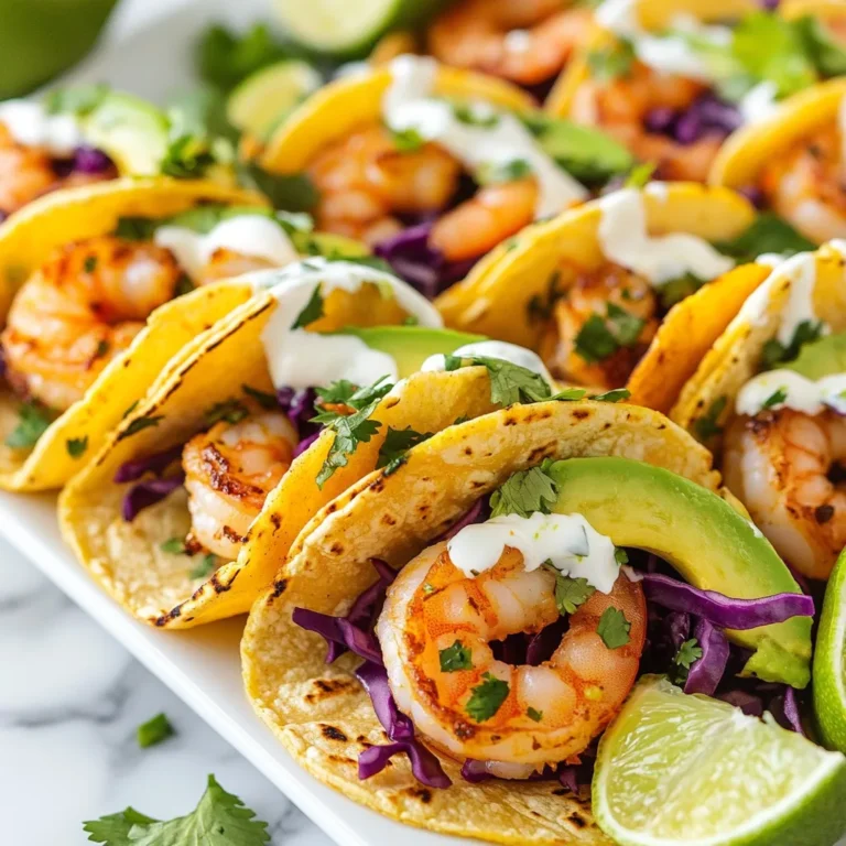 - 1 lb large shrimp, peeled and deveined - 2 tablespoons olive oil - 3 cloves garlic, minced - Zest and juice of 2 limes - 1 teaspoon ground cumin - 1 teaspoon paprika - Salt and pepper to taste - 1 cup fresh cilantro, chopped - 8 small corn tortillas - 1 avocado, sliced - 1 cup red cabbage, shredded - 1/2 cup sour cream or Greek yogurt To make cilantro lime shrimp tacos, you need fresh shrimp. I like to use large shrimp for their juicy bite. You’ll need olive oil, garlic, and spices to enhance the shrimp's taste. Lime juice and zest bring a bright zing that pairs well with the shrimp. Cilantro adds a fresh, herbaceous note. For the taco base, corn tortillas work best. Toppings like sliced avocado and shredded red cabbage add texture and creaminess. Finally, sour cream or Greek yogurt adds richness. Each ingredient plays a key role, so choose the best you can find. This dish is flavorful and simple, making it perfect for any day of the week. {{ingredient_image_1}} To start, combine the shrimp with garlic and spices. In a bowl, mix the shrimp, olive oil, minced garlic, lime zest, lime juice, cumin, paprika, salt, and pepper. Make sure each shrimp is coated well with the mixture. This step is key to enhancing the flavor of your tacos. Let the shrimp marinate for about 15-20 minutes. This time allows the shrimp to soak up all the tasty flavors. Marination makes a big difference in taste and helps the shrimp become tender and juicy. Next, heat a skillet over medium-high heat. Once it’s hot, add the marinated shrimp. Cook them for about 2-3 minutes on each side. You will know they are done when they turn pink and opaque. This quick cooking keeps the shrimp tender and prevents them from getting rubbery. While the shrimp cooks, warm the corn tortillas. You can do this in a separate pan or in the microwave. Warm tortillas make it easy to fold and hold the tacos without breaking. Now it’s time to assemble your tacos! Place a few shrimp on each tortilla. Add slices of avocado and a handful of shredded red cabbage on top. Finally, drizzle sour cream or Greek yogurt over the tacos. Finish by sprinkling fresh cilantro for added flavor and color. Enjoy your delicious, homemade cilantro lime shrimp tacos! For your cilantro lime shrimp tacos, add extra spices for depth. Consider cayenne for heat or smoked paprika for a unique twist. You can even try a bit of honey for a sweet touch. To save time, marinate the shrimp while prepping other ingredients. This way, you use the waiting time wisely. Just mix the shrimp with olive oil, garlic, lime juice, and spices. Let it soak up those flavors for 15-20 minutes. You can grill or broil the shrimp if you want a smoky flavor. Just be sure to keep an eye on the time. Shrimp cooks quickly, so avoid overcooking. Perfectly cooked shrimp should be pink and opaque. If you want to check for doneness, cut one shrimp in half. It should be firm and not rubbery. For toppings, get creative! Try adding mango salsa for sweetness or pickled onions for a tangy crunch. Fresh jalapeños can also give your tacos a spicy kick. Pair your tacos with sides like cilantro rice or black beans. For drinks, a refreshing limeade or a cold beer works great. Pro Tips Marinate for Best Flavor: Allow the shrimp to marinate for at least 15-20 minutes. This step enhances the flavor by allowing the shrimp to absorb the lime and spices. Perfectly Cooked Shrimp: Cook the shrimp just until they turn pink and opaque, about 2-3 minutes per side. Overcooking can make them rubbery. Warm Tortillas: Warm the corn tortillas before assembling the tacos. This makes them pliable and prevents them from cracking when filled. Garnish for Visual Appeal: Add a sprinkle of fresh cilantro and lime wedges on the side before serving. It enhances both the flavor and presentation of your tacos. {{image_2}} You can switch up the shrimp for other proteins. Fish like mahi-mahi or tilapia works great. Chicken is another good choice. Just marinate it like the shrimp to keep the flavor. For vegetarian options, try grilled mushrooms or roasted cauliflower. Both bring a nice texture and taste to your tacos. To make your tacos more exciting, think about adding fruits. Mango or pineapple adds sweetness. If you like heat, add jalapeños or a spicy sauce. You can also explore international flavors. Use a touch of soy sauce for an Asian twist, or try a Caribbean spice mix for a vibrant kick. Choosing the right tortilla can change your taco game. Corn tortillas are classic and gluten-free. They hold the flavors well. Flour tortillas are softer and more pliable. If you need gluten-free, look for brands that offer that. Just warm them up before you fill them, and you have a great base for your tacos. To keep your shrimp tacos fresh, store them right. Place leftover tacos in an airtight container. This helps keep moisture in and prevents them from drying out. If you have leftover shrimp, store it separately from the tortillas and toppings. I recommend using glass containers. They do not absorb odors and keep food fresh. When reheating shrimp tacos, avoid the microwave if possible. Microwaving can make shrimp rubbery. Instead, use a skillet over low heat. Add a bit of olive oil to keep the shrimp moist. Gently heat the shrimp until warm. For tortillas, warm them in the skillet for a few seconds on each side. This will bring back their softness. You can also refresh toppings like avocado by slicing fresh pieces before serving. You can freeze shrimp before cooking. Place the marinated shrimp in a freezer bag. Squeeze out the air and seal it tightly. This keeps the shrimp safe for a few months. To use, thaw the shrimp in the fridge overnight. For assembled tacos, freezing is less ideal. The tortillas and toppings may become soggy. If you must freeze, keep each component separate. Reheat the shrimp and warm fresh tortillas when ready to eat. You can tell shrimp are cooked when they turn pink and opaque. Cook shrimp for about 2-3 minutes on each side. As they cook, they curl slightly and lose their translucent look. If you see a nice pink color, they are ready. Yes, you can prep some parts ahead. Marinate the shrimp 15-20 minutes before cooking. You can also warm the tortillas in advance. Store them in a covered dish to keep warm. If you want to make the tacos later, keep the shrimp and toppings separate in the fridge. Popular toppings include: - Avocado slices - Shredded red cabbage - Fresh cilantro - Sour cream or Greek yogurt - Lime wedges for extra zest Feel free to mix and match your favorites! Yes, these tacos are a healthy option. Shrimp are low in calories and high in protein. They also have good fats. The fresh veggies add fiber and nutrients. Just watch the amount of sour cream if you're counting calories. Enjoy a tasty meal that’s good for you! Cilantro lime shrimp tacos are easy to make and full of flavor. We explored key ingredients, step-by-step instructions, tips, and storage ideas. These tacos are perfect for any meal or occasion. You can try different proteins or toppings to match your taste. Don’t forget the fresh ingredients for the best results. Enjoy your cooking and impress your friends and family with this vibrant dish!