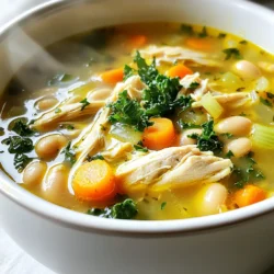 For this soup, you need: - 2 cups cooked chicken, shredded - 1 can (15 oz) white cannellini beans, drained and rinsed Using cooked chicken speeds up the process. You can use leftover chicken or store-bought rotisserie chicken. Cannellini beans add creaminess and protein to the soup. They are soft and mild, blending well with other flavors. Gather these fresh veggies: - 1 cup diced carrots - 1 cup diced celery - 1 onion, chopped - 3 cloves garlic, minced - 2 cups fresh kale, chopped These vegetables create a strong base. Carrots and celery add sweetness and crunch. Onion and garlic give depth to the flavor. Kale adds color and nutrition. It wilts nicely and makes the soup hearty. You will also need: - 4 cups low-sodium chicken broth - 1 teaspoon dried thyme - 1 teaspoon dried rosemary - ½ teaspoon red pepper flakes (adjust to taste) - 2 tablespoons olive oil - Salt and pepper to taste - Juice of 1 lemon - Fresh parsley for garnish The chicken broth is the soup’s heart. It brings all flavors together. Thyme and rosemary add an earthy touch. Red pepper flakes add a hint of heat. You can adjust the amount to match your taste. Olive oil enhances the richness, while lemon juice brightens every bite. Finally, fresh parsley gives a pop of green and freshness. {{ingredient_image_1}} Start by heating two tablespoons of olive oil in a large pot over medium heat. Once the oil is warm, add one chopped onion, one cup of diced carrots, and one cup of diced celery. Stir these veggies for about 5 to 7 minutes. You want them soft but not brown. This step builds the flavor base for our soup. Next, add three minced garlic cloves to the pot. Cook them for 1 to 2 minutes. You’ll know it’s ready when the garlic smells amazing. Now it’s time to make the soup rich and hearty. Add 2 cups of shredded cooked chicken and a 15-ounce can of drained and rinsed white cannellini beans. Pour in 4 cups of low-sodium chicken broth. Then sprinkle in 1 teaspoon of dried thyme, 1 teaspoon of dried rosemary, and ½ teaspoon of red pepper flakes. Stir the pot and bring the soup to a gentle simmer. This should take about 15 to 20 minutes. The flavors will blend beautifully during this time. After simmering, add 2 cups of chopped fresh kale to the pot. Let it cook for another 5 minutes until the kale wilts down. This adds color and nutrients to the soup. Don’t forget to season with salt, pepper, and the juice of one lemon. Taste your soup and adjust the seasoning if needed. Turn off the heat and let it rest for a few minutes. Finally, serve the soup hot. Garnish it with freshly chopped parsley for a burst of freshness. Enjoy your comforting bowl of Tuscan white bean chicken soup! To boost the soup's flavor, use fresh herbs. Fresh thyme and rosemary add great taste. You can also try adding a splash of white wine during cooking. This helps deepen the flavors. A squeeze of lemon juice brightens the soup, making it lively. Don't skip the red pepper flakes; they add a nice kick. Adjust the amount based on your spice level. Fresh parsley as a garnish adds color and freshness. For a creamy texture, mash some beans in the pot. This thickens the soup without adding cream. Use a potato masher for this step. Stirring often helps prevent sticking and promotes even cooking. If you want a chunkier soup, add fewer mashed beans. Also, remember to chop the kale finely. This ensures it wilts nicely and adds a pleasant bite. Feel free to swap out chicken for turkey or even tofu for a vegetarian twist. If you can't find cannellini beans, navy beans work well too. You can also add other veggies like zucchini or bell peppers for more color. If you have leftover cooked grains, like rice or quinoa, toss them in for extra body. Adjust seasoning to your taste. Cooking is all about making it yours! Pro Tips Quality Ingredients: Using high-quality, low-sodium chicken broth enhances the flavor of the soup significantly. Herb Variations: Feel free to experiment with other herbs, such as basil or oregano, to customize the flavor profile. Make it Ahead: This soup tastes even better the next day, so consider making a batch in advance! Storage Tips: Store leftovers in an airtight container in the fridge for up to 4 days, or freeze for longer storage. {{image_2}} To make a vegan version of Tuscan White Bean Chicken Soup, swap the chicken with more beans. Use 2 cans of white cannellini beans instead. Add extra veggies like zucchini or bell peppers for more texture. Replace chicken broth with vegetable broth. This keeps the rich flavor while being plant-based. This soup is naturally gluten-free. Just ensure your broth is gluten-free. If you use store-bought broth, check the label. You can add rice or quinoa for extra heartiness. These grains will soak up the flavors very well. If you like heat, add more red pepper flakes. Start with 1 teaspoon, then taste. If you want more, add it little by little. You can also include diced jalapeños or crushed red pepper. These additions will give your soup a nice kick. You can store Tuscan white bean chicken soup in the fridge. Make sure it cools down first. Use an airtight container for best results. The soup stays fresh for about 3 to 4 days. When you want to eat it again, just take it out and reheat it. Freezing this soup is a great option. Pour the cooled soup into freezer-safe containers. Leave some space at the top, as it will expand when frozen. It will last up to 3 months in the freezer. When you are ready to enjoy, move it to the fridge the night before to thaw. Reheating is simple and quick. You can use the stove or microwave. If using the stove, pour the soup into a pot. Heat it over medium heat until it's hot. Stir often to avoid burning. If using the microwave, place the soup in a microwave-safe bowl. Heat it in short bursts, stirring in between, until hot. Enjoy your meal! Yes, you can make this soup in a slow cooker. Start by adding the olive oil, onion, carrots, and celery to the pot. Cook these for about 5-7 minutes on high. Then, add the garlic, shredded chicken, cannellini beans, chicken broth, thyme, rosemary, and red pepper flakes. Cook on low for 6-8 hours or high for 3-4 hours. Add the kale in the last 30 minutes of cooking. This method makes the soup rich and allows the flavors to blend well. I recommend using cooked chicken for this soup. You can use rotisserie chicken for ease. It adds great flavor and saves time. If you want to cook chicken from raw, use boneless, skinless chicken breasts or thighs. Just add them to the pot with the broth and cook until tender. Shred the chicken before serving for a nice texture. To thicken the soup, you have several options. One easy way is to mash some of the beans before adding them to the pot. This gives the soup a creamy texture. Another option is to add a cornstarch slurry. Mix equal parts cornstarch and cold water, then stir it in. Let the soup simmer for a few more minutes until it thickens. You can also reduce the soup by simmering it longer to concentrate the flavors. This post detailed the steps to make Tuscan White Bean Chicken Soup. We covered key ingredients like chicken, beans, and fresh vegetables. You learned how to prepare the base and add flavor with seasonings. I shared tips for texture, substitutions, and delicious variations, plus storage and reheating advice. Enjoy experimenting with different options and flavors. Soup brings warmth and comfort. It's a simple dish that anyone can make.