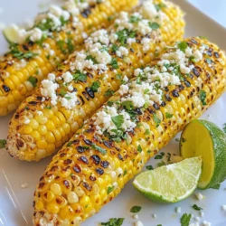 - 4 ears of corn, husked - 2 tablespoons olive oil - 2 tablespoons unsalted butter, melted - 1 teaspoon chili powder - 1 teaspoon smoked paprika - Juice of 2 limes - Zest of 1 lime - 1/2 teaspoon garlic powder - Salt, to taste - Fresh cilantro, chopped, for garnish - Cotija cheese, crumbled (optional) If you don't have fresh corn, you can use frozen corn. Just thaw it first. For olive oil, you can swap it with canola oil or vegetable oil. If you want a dairy-free option, use a plant-based butter instead of unsalted butter. You can skip cotija cheese or use feta cheese as a substitute. Add fresh lime wedges for extra zing. You can also sprinkle some chili flakes for heat. If you love herbs, try adding fresh parsley instead of cilantro. These garnishes can enhance the flavor and look of your dish. {{ingredient_image_1}} Start by husking the corn. Remove all the green leaves and silk. Rinse the corn under cold water and pat it dry with a towel. This step is important to ensure your corn gets a good grill. Next, mix the marinade. In a small bowl, combine the olive oil, melted butter, chili powder, smoked paprika, lime juice, lime zest, garlic powder, and salt. Stir it well until it blends nicely. This marinade adds a burst of flavor. Now, brush the marinade over the corn. Make sure each ear is well-coated. This helps the flavors stick while grilling. Preheat your grill to medium-high heat. Once hot, place the corn directly on the grill grates. Grill the corn for 8-12 minutes. Turn it every 2-3 minutes. You want it to be charred in spots and tender. This charring adds a nice smoky taste. When the corn is done, take it off the grill. For an extra flavor kick, brush any leftover marinade over the hot corn. Finally, sprinkle crumbled cotija cheese and chopped cilantro on top. This step is optional but adds great taste and color. Serve on a wooden board with lime wedges for a fun look! Grilling corn is easy and fun. Start by preheating your grill to medium-high heat. Make sure the corn is clean and dry. Place the corn directly on the grill. This gives it those nice grill marks. Turn the corn every 2-3 minutes. This helps it cook evenly. To get the best char, grill the corn for 8-12 minutes. You want some parts to be golden and slightly burnt. This adds a great flavor. If you see good char, it’s ready. You can also brush more marinade on while it grills. This keeps it moist and tasty. To make the flavor pop, use the marinade well. Mix olive oil, butter, and spices. Lime juice and zest add brightness. Garlic powder gives it depth. If you like cheese, sprinkle cotija on top. Fresh cilantro adds a burst of color and flavor. Serve with lime wedges for extra zing. Pro Tips Choose Fresh Corn: Select ears of corn that are bright green and tightly wrapped in husks for the best flavor and sweetness. Marinate Longer: If time allows, let the corn marinate in the chili-lime mixture for 30 minutes to an hour for deeper flavor penetration. Use a Grill Basket: If you're worried about the corn falling through the grill grates, use a grill basket to keep them secure while cooking. Experiment with Toppings: Besides cotija cheese, try adding a sprinkle of chili flakes or a drizzle of hot sauce for an extra kick. {{image_2}} If you want to kick up the heat, add more chili powder. You can use cayenne pepper for an extra spicy punch. Mix in one teaspoon of cayenne with the other spices. This makes a zesty treat for those who love heat. You can also sprinkle some hot sauce on top after grilling. It adds a nice layer of flavor. To make this dish vegan, skip the butter. Use extra olive oil instead. The marinade will still taste great without butter. You can also add a splash of lime juice for more tang. This version keeps all the flavor while being plant-based. It’s perfect for your vegan friends. For a Southwest twist, add some spices like cumin and paprika. Mix in one teaspoon of ground cumin with the marinade. You can also top the corn with diced tomatoes and avocado after grilling. This adds freshness and brings a fun vibe to your summer cookouts. The mix of flavors will surely impress your guests! To store leftover corn, let it cool first. Wrap each ear tightly in plastic wrap or foil. Place it in an airtight container or a resealable bag. This keeps the corn fresh for up to three days in the fridge. To reheat, you can use the grill or the microwave. For the grill, heat it to medium-low. Grill the corn for about 5 minutes, turning occasionally. For the microwave, place the corn on a plate. Cover it with a damp paper towel and heat for 1-2 minutes. Check if it's hot enough before serving. You can freeze grilled corn if you won’t eat it soon. First, let it cool completely. Wrap each ear in plastic wrap, then in foil. Place the wrapped corn in a freezer-safe bag. It can stay frozen for up to three months. When you are ready to eat it, thaw it in the fridge overnight before reheating. Yes, you can use frozen corn. Just thaw it first before grilling. Fresh corn tastes best, but frozen can work. If using frozen, soak it in warm water for a few minutes. This helps to heat it evenly. You know the corn is done when it turns bright yellow and has char marks. Grill it for about 8-12 minutes. Turn it every few minutes for even cooking. The kernels should feel tender when you poke them with a fork. Chili lime grilled corn pairs well with many dishes. Here are some great ideas: - Tacos or burritos - Grilled meats like chicken or steak - Fresh salads with avocado - Rice dishes, like cilantro lime rice - Beans or bean salads These options will enhance your meal and make it more fun! This guide covered everything you need for making grilled corn. We looked at the ingredients, possible substitutes, and garnishes to suit your taste. The step-by-step instructions made grilling simple and fun. You learned tips to get the best char and enhance flavors. Variations offered spicy and vegan choices. Finally, we discussed how to store leftovers and answered common questions. Grilled corn is easy to make and brings joy to any meal. Enjoy your cooking!