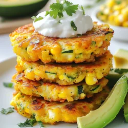 To make tasty zucchini corn fritters, gather the following ingredients: - 2 medium zucchinis, grated - 1 cup sweet corn (fresh or frozen) - 1/2 cup all-purpose flour - 1/2 cup cornmeal - 2 large eggs - 1/4 cup fresh cilantro, chopped - 1/4 cup green onions, finely chopped - 1/2 teaspoon cumin - 1/2 teaspoon garlic powder - Salt and pepper to taste - 3 tablespoons olive oil (for frying) These ingredients blend together to create a delightful mix of flavors. The zucchini adds moisture, while the corn gives a sweet crunch. The flour and cornmeal hold everything together. Eggs bind the mix, keeping fritters fluffy. Fresh cilantro and green onions add brightness that lifts the dish. Cumin and garlic powder bring warmth and depth. When you gather your ingredients, remember that fresh zucchini and corn will give the best taste. If you use frozen corn, make sure to thaw it first. Each bite of these fritters will burst with flavor, making them irresistible! {{ingredient_image_1}} To start, you need to grate the zucchinis. Use a box grater or a food processor. Place the grated zucchini in a colander. Sprinkle a bit of salt over it. This salt helps draw out moisture. Let it sit for about 10 minutes. After that, press gently on the zucchini to remove excess water. This step is key for crispy fritters. Now, grab a large mixing bowl. Combine the drained zucchini with the sweet corn. Add the all-purpose flour, cornmeal, and eggs. Next, mix in the chopped cilantro and green onions. Don't forget the cumin and garlic powder! Sprinkle in salt and pepper to taste. Stir until everything is well combined. You want a thick, slightly lumpy batter. If it’s too runny, add a bit more flour. Heat a non-stick skillet over medium heat. Add 1 tablespoon of olive oil. Once hot, scoop about 1/4 cup of the mixture into the skillet. Flatten it slightly with the back of a spatula. Cook for about 3-4 minutes on each side. You want a nice golden brown color. Flip carefully to keep the fritters intact. If needed, add more oil for the next batch. Once done, transfer them to a paper towel-lined plate. This helps absorb extra oil. To make your zucchini corn fritters taste great, adjust the seasoning. Add more salt or pepper if needed. For crispy fritters, use less moisture. Press the grated zucchini well to remove water. For softer fritters, keep some moisture in the mix. Choose your oil wisely. Olive oil works well and gives a nice flavor. You can also use vegetable oil for frying. A non-stick skillet helps prevent sticking, but a cast iron skillet can give a lovely crust. Heat the skillet well before adding the fritter mixture to ensure even cooking. Serve your fritters warm for the best flavor. Top them with a dollop of sour cream or Greek yogurt. Add a sprinkle of fresh cilantro for a pop of color. Pair the fritters with sliced avocado for a creamy, fresh touch. These garnishes not only enhance taste but also make your dish look beautiful. Pro Tips Draining Zucchini: Make sure to drain the grated zucchini thoroughly to prevent soggy fritters. Pressing them gently after salting helps remove excess moisture. Mixing Ingredients: For the best texture, mix the ingredients just until combined. Overmixing can lead to dense fritters. Cooking Temperature: Maintain a medium heat while frying to ensure the fritters cook evenly and get a nice golden crust without burning. Serving Suggestions: Serve the fritters with a zesty dipping sauce or your favorite salsa for an extra flavor boost. {{image_2}} You can easily adapt this recipe to fit your needs. If you want a gluten-free option, use almond flour or chickpea flour instead of all-purpose flour. Both options work well and still give you that crispy texture. Want to add more veggies? Toss in some finely chopped bell peppers, carrots, or spinach. These additions not only boost nutrition but also add vibrant color and flavor. If you like heat, try adding jalapeños or chili powder for a spicy kick. This will bring a whole new level of flavor to your fritters. For herb lovers, swap out cilantro for parsley or basil. These herbs give a fresh taste and can change the whole vibe of the dish. Feel free to mix and match to find what you love best! To keep your zucchini corn fritters fresh, store them in the fridge. Place them in an airtight container. This helps prevent them from drying out. They should stay good for up to three days. When you are ready to eat them, reheat them in a skillet. A little olive oil will help them crisp up again. Heat on medium until golden brown, about 2 to 3 minutes per side. This keeps them tasty and warm. Freezing your fritters is a great option for later meals. Start by letting the fritters cool completely. Then, lay them flat on a baking sheet. Avoid touching each other to keep them from sticking. Freeze for about 1 hour. After that, transfer them to a freezer-safe bag. Be sure to remove as much air as you can. They can stay in the freezer for up to three months. To reheat, take them out and let them thaw in the fridge overnight. When ready, heat them in the oven at 375°F for about 15 to 20 minutes. You can also use a skillet for a few minutes on each side. This will make them nice and crispy again. Enjoy your fritters any time! To make your zucchini corn fritters crispy, start by controlling moisture. After grating the zucchinis, sprinkle them with salt. Let them sit in a colander for about 10 minutes. This helps pull out excess water. Afterward, press them gently to remove more moisture. Cooking temperature is also key. Use medium heat when frying. If the heat is too low, the fritters will absorb oil and become soggy. If it's too high, they may burn on the outside before cooking through. Aim for a nice golden brown on each side. You can use frozen zucchini, but there are pros and cons. Frozen zucchini is convenient and saves prep time. However, it often contains more moisture than fresh zucchini. Make sure to drain and squeeze out any excess water before mixing. Fresh zucchini offers a better texture and flavor. It tends to be firmer and less watery. For the best results, I recommend using fresh whenever possible. Zucchini corn fritters pair well with many sides and dips. Consider serving them with a dollop of sour cream or Greek yogurt. You can also add fresh herbs for more flavor. For a meal, serve the fritters alongside a light salad or sliced avocado. They also make great snacks on their own or with a tasty dip like salsa or guacamole. These zucchini corn fritters combine fresh flavors and easy steps. We packed in good ingredients and cooking tips to help you succeed. Remember, moisture control is key for crispiness. Don't shy away from personalizing with spices and herbs! Store extras properly for future meals. Enjoy experimenting with different flavors and textures. Your taste buds will thank you for this delicious venture into cooking!