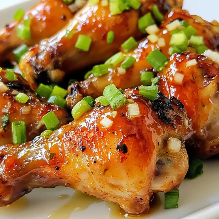 - 10 chicken drumsticks - 1/4 cup honey - 1/4 cup soy sauce - 4 cloves garlic, minced - 1 teaspoon freshly grated ginger - 1 tablespoon chili paste (adjust based on spice preference) - 1 teaspoon sesame oil - 2 tablespoons rice vinegar - Salt and pepper to taste - Chopped green onions for garnish Measuring each ingredient correctly makes a big difference. Here’s a quick breakdown: - Chicken Drumsticks: Use about ten for a meal that feeds 4-5. - Honey and Soy Sauce: Each is a quarter cup. They add sweetness and saltiness. - Garlic: Four cloves minced gives a strong flavor. - Ginger: One teaspoon freshly grated adds a nice zing. - Chili Paste: One tablespoon gives heat. Adjust if you want it spicier. - Sesame Oil: Just one teaspoon adds depth. - Rice Vinegar: Two tablespoons brighten the dish. - Salt and Pepper: Use to taste for balance. - Green Onions: Chopped for garnish, they add freshness. You can swap some ingredients if needed. Here are some ideas: - Chicken Drumsticks: Use thighs or wings for a different texture. - Honey: Maple syrup or agave can work as a sweetener. - Soy Sauce: Use tamari for a gluten-free option. - Garlic: Garlic powder can replace fresh garlic in a pinch. - Ginger: Ground ginger works, but use less—about 1/4 teaspoon. - Chili Paste: Sriracha can be a good substitute for some heat. - Sesame Oil: Olive oil can replace it if you don’t have any. - Rice Vinegar: Apple cider vinegar is a decent alternative. These substitutions keep the flavor close while using what you have on hand. {{ingredient_image_1}} First, you need to create the marinade. In a mixing bowl, combine: - 1/4 cup honey - 1/4 cup soy sauce - 4 cloves garlic, minced - 1 teaspoon freshly grated ginger - 1 tablespoon chili paste - 1 teaspoon sesame oil - 2 tablespoons rice vinegar - Salt and pepper to taste Whisk these ingredients together until they blend well. This mix is what gives the chicken its bold flavor. Next, place the drumsticks in a large resealable bag or a shallow dish. Pour the marinade over them, making sure they are well coated. Seal the bag or cover the dish. Put it in the fridge for at least one hour, or overnight for a stronger taste. When you're ready to cook, preheat your oven to 425°F (220°C). Line a baking sheet with aluminum foil for easy cleanup. If you have a wire rack, place it on top of the baking sheet. This will help the heat circulate around the drumsticks. Take the drumsticks out of the marinade. Shake off the extra liquid and arrange them on the rack or directly on the pan. Bake the drumsticks for 30 to 35 minutes. Make sure to turn them halfway through. They should look golden brown and reach an internal temperature of 165°F (75°C) when done. While the drumsticks bake, use the leftover marinade. Pour it into a small saucepan and bring it to a boil over medium heat. Once it boils, reduce the heat and let it simmer for about 5 minutes. The sauce should thicken slightly during this time. After baking, remove the drumsticks from the oven. Brush the thickened glaze over each drumstick for added flavor. Return them to the oven for another 5 to 7 minutes. This will caramelize the glaze, making the chicken even tastier. Once done, let the drumsticks rest for a few minutes before serving. Garnish them with chopped green onions for a fresh finish. Enjoy your delicious spicy honey garlic drumsticks! To get the best flavor from your drumsticks, marinating is key. Start by mixing honey, soy sauce, garlic, ginger, chili paste, sesame oil, rice vinegar, salt, and pepper. Whisk well to blend the flavors. Place the chicken in a large resealable bag or shallow dish. Pour the marinade over them and seal tightly. Let it sit in the fridge for at least one hour. For even more flavor, try marinating overnight. Cooking your drumsticks at the right temperature is crucial. Preheat your oven to 425°F (220°C). Bake them for about 30-35 minutes. Halfway through, turn them for even cooking. Use a meat thermometer to check if they reach 165°F (75°C). This ensures they cook through and stay juicy. If you want a crispy finish, brush on the thickened glaze before baking for an extra 5-7 minutes. When serving your spicy honey garlic drumsticks, think about color and crunch. Garnish with chopped green onions for a fresh look. They pair well with rice or a simple salad. If you want a complete meal, serve them with roasted vegetables or coleslaw. These sides complement the sweet and spicy flavors of the drumsticks perfectly. Enjoy sharing this tasty dish with family and friends! Pro Tips Marinate Longer: For even more flavor, marinate the chicken overnight. This allows the flavors to penetrate deeply into the meat. Use a Meat Thermometer: Ensure your drumsticks are perfectly cooked by using a meat thermometer. They should reach an internal temperature of 165°F (75°C). Glaze Variations: Experiment with different types of chili paste or add a dash of lime juice for a tangy twist to the glaze. Serving Suggestions: Pair these drumsticks with a side of steamed rice and sautéed vegetables for a complete meal. {{image_2}} You can easily change the spice in your drumsticks. If you like it mild, cut the chili paste to half a tablespoon. If you want it hotter, use more chili paste. You can also add crushed red pepper flakes for extra heat. Mix in different hot sauces like sriracha or Tabasco for unique flavors. If chicken drumsticks aren’t your thing, try these other proteins: - Chicken thighs: Juicy and flavorful. - Pork ribs: Add a nice twist. - Tofu: A great option for a veggie meal. - Shrimp: Cook for a shorter time, and they taste great. Each protein absorbs the spicy honey garlic flavor well, making them delicious. You can switch up the flavors to make your dish special. For a sweet touch, add more honey. For tanginess, increase the rice vinegar. You can also use different herbs and spices like cilantro or lime juice for a fresh twist. Try adding sesame seeds for crunch. Mix it up and find your favorite flavor! After cooking your spicy honey garlic drumsticks, let them cool first. Place them in an airtight container. You can store them in the fridge for up to four days. Always check for any signs of spoilage before eating. To freeze drumsticks, ensure they are fully cooled. Wrap each drumstick in plastic wrap and then place them in a freezer bag. They can last up to three months in the freezer. When you're ready to eat, thaw them in the fridge overnight. To reheat, use your oven for the best results. Preheat the oven to 350°F (175°C). Place the drumsticks on a baking sheet. Heat for about 15-20 minutes, or until they are warm. You can also microwave them, but this may make them less crispy. You should marinate the drumsticks for at least one hour. For the best flavor, I suggest marinating them overnight. This allows the chicken to soak up all the sweet and spicy flavors from the marinade. The longer you marinate, the better the taste! Yes, you can use boneless chicken. Adjust the cooking time if you do. Boneless pieces cook faster. Check for doneness at 165°F (75°C) using a meat thermometer. This ensures your chicken is safe to eat and juicy. These drumsticks pair well with many sides. You can serve them with steamed rice or quinoa. A fresh salad adds a nice crunch. Roasted vegetables or coleslaw also make great choices. For a fun twist, try serving them with garlic bread! This blog covered how to make delicious Spicy Honey Garlic Drumsticks. We explored key ingredients, marinating, baking, and glazing. I shared tips for flavor and offered serving ideas. You learned about spice adjustments and storage options. The drumsticks are easy to make and great for any meal. With the right techniques, you can enjoy tasty results. Happy cooking!