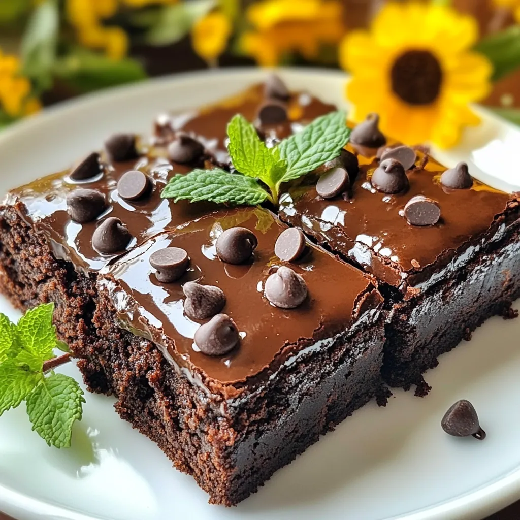 To make your mint chocolate chip brownies, gather these key ingredients: - 1 cup unsalted butter, melted - 1 cup granulated sugar - 1 cup packed brown sugar - 4 large eggs - 2 teaspoons vanilla extract - 1 cup all-purpose flour - 1 cup unsweetened cocoa powder - 1/2 teaspoon baking powder - 1/2 teaspoon salt - 1 cup semi-sweet chocolate chips - 2 teaspoons peppermint extract - 1/2 cup chopped fresh mint leaves (optional) - Extra chocolate chips for topping Each ingredient plays an important role in creating rich, fudgy brownies. The butter adds moisture and flavor. Both sugars help create that sweet depth. Eggs bind everything together and keep the brownies soft. Vanilla and peppermint extracts add delightful layers of flavor. In the dry mix, all-purpose flour and cocoa powder give structure. Baking powder helps with rise, while salt balances the sweetness. Chocolate chips provide bursts of chocolate joy. If you choose to add fresh mint leaves, they give a fresh taste that pairs well with chocolate. These ingredients together make a dessert that is not just tasty but also fun to make. Enjoy the process of mixing and baking these delightful brownies! {{ingredient_image_1}} Preheat your oven to 350°F. This step is key for even baking. Next, grease a 9x13 inch baking dish. You can also line it with parchment paper for easy removal. In a large mixing bowl, combine 1 cup of melted butter with 1 cup of granulated sugar and 1 cup of brown sugar. Mix these until smooth. Then, add 4 large eggs one by one. Beat well after each egg. Finally, stir in 2 teaspoons of vanilla extract and 2 teaspoons of peppermint extract. This mix gives great flavor. In another bowl, whisk together 1 cup of all-purpose flour, 1 cup of cocoa powder, 1/2 teaspoon of baking powder, and 1/2 teaspoon of salt. This mix adds structure and taste. Gradually add the dry ingredients to the wet mixture. Stir gently until just combined. Be careful not to overmix. Fold in 1 cup of semi-sweet chocolate chips and 1/2 cup of chopped fresh mint leaves if you like. This adds a nice texture and fresh taste. Pour the batter into your prepared baking dish. Spread it evenly. You can sprinkle some extra chocolate chips on top for added texture. Bake in the oven for 25-30 minutes. To test doneness, insert a toothpick in the center. It should come out with a few moist crumbs. Once baked, remove the brownies from the oven. Let them cool in the pan for about 15 minutes. Then, transfer them to a wire rack to cool completely. When cool, cut into squares. Enjoy the burst of mint and chocolate in every bite! To get the best brownie texture, avoid overmixing your batter. Mix just until you see no dry flour. Overmixing can lead to tough brownies. To check for doneness, insert a toothpick into the center. If it comes out with a few moist crumbs, they are ready. This is key for that fudgy texture. Garnish your brownies for a fun look. Try adding sprigs of fresh mint on top. Drizzling some melted chocolate gives a nice touch too. Pair these brownies with vanilla ice cream. The cool creaminess balances the minty chocolate. You can also serve them with chocolate sauce for extra sweetness. Store leftover brownies in an airtight container. This keeps them moist and fresh. If you want to keep them longer, freeze them. To freeze, wrap each brownie in plastic wrap. Then, place them in a freezer-safe bag. This way, they stay tasty for a few months. Pro Tips Quality Ingredients: Use high-quality cocoa powder and chocolate chips to enhance the rich chocolate flavor of your brownies. Cooling Time: Allow the brownies to cool completely before cutting them into squares to ensure clean edges and better texture. Mint Freshness: If using fresh mint, chop it finely and add it just before baking to maintain its vibrant flavor. Storage Tips: Store brownies in an airtight container at room temperature for up to a week, or refrigerate for longer freshness. {{image_2}} You can make these brownies even better with some fun add-ins. Try adding nuts like walnuts or pecans for crunch. They give a nice texture. You can also use different types of chocolate. Dark chocolate gives a rich flavor, while semi-sweet chocolate is sweeter. Mixing them adds a great taste. Want a gluten-free treat? Swap all-purpose flour for a gluten-free blend. Make sure it has a good mix of flours. For a vegan version, use flax eggs instead of regular eggs. You can mix one tablespoon of ground flaxseed with three tablespoons of water. Let it sit for a few minutes to thicken. Also, choose vegan chocolate chips to keep it dairy-free. You can change these brownies with the seasons. For holidays, add festive colors with sprinkles or holiday-themed candies. You could also mix in eggnog flavor for a warm, cozy vibe during winter. In spring, try adding a hint of citrus, like lemon zest, for a fresh taste. Each twist makes these brownies unique and fun! Yes, you can use different mint extracts. Peppermint extract is the most common choice. It brings a strong mint flavor. If you want a milder taste, try spearmint extract. You can also mix flavors. A hint of vanilla extract can balance the minty taste too. Always start with a smaller amount. You can adjust based on your taste. To make brownies more fudgy, focus on a few key steps. First, use less flour. This keeps the brownies dense. Second, add more chocolate. You can increase the chocolate chips or use a mix of chocolate types. Third, bake for less time. Pull them out when a toothpick shows a few moist crumbs. This way, they stay moist and fudgy. Avoid overmixing the batter too; this can lead to a cakey texture. Yes, you can make these brownies ahead of time. Bake them and let them cool completely. Then, store them in an airtight container. They will stay fresh for up to five days. For longer storage, you can freeze them. Wrap each brownie in plastic wrap, then place them in a freezer bag. They will last for three months. Just thaw them in the fridge when you want to enjoy them again. Prep Time - 15 minutes Cook Time - 25-30 minutes Servings - 24 servings This recipe is easy and quick. You can prep your ingredients in just 15 minutes. Then, bake your brownies for 25 to 30 minutes. This gives you a sweet treat that serves 24. Perfect for sharing or saving for later! These mint chocolate chip brownies bring joy to any gathering. The mix of chocolate and mint creates a delightful flavor. Each bite is full of sweetness and freshness. You can feel proud serving these brownies to friends and family. They will love the rich taste and soft texture. Baking these brownies is a simple task. You start with basic ingredients and finish with a delicious dessert. Enjoy each step and watch your creation come to life. You learned how to make delicious brownies with simple ingredients and easy steps. We covered the key elements, from mixing to baking, and how to store or customize your treats. Remember, checking for doneness and avoiding overmixing helps get the perfect texture. Have fun experimenting with flavors and toppings. Whether for a party or a treat at home, these brownies are sure to impress. Enjoy your baking adventure!