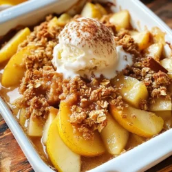 - 4 large apples (Granny Smith or Honeycrisp), peeled and sliced - 1/2 cup brown sugar - 1 teaspoon cinnamon - 1 tablespoon lemon juice - 1 teaspoon vanilla extract - 1 cup rolled oats - 1/2 cup all-purpose flour - 1/3 cup cold butter, cubed - 1/2 teaspoon baking powder - Pinch of salt When you make this cinnamon apple crumble, you gather simple items. Each ingredient plays a key role. The apples bring a sweet and tart flavor. The brown sugar adds richness. Cinnamon gives warmth and spice. Lemon juice brightens the apples. Vanilla extract enhances the aroma. Rolled oats and flour form the crumble topping. Cold butter ensures a flaky texture. Baking powder helps it rise. Lastly, a pinch of salt balances the sweetness. I love using Granny Smith or Honeycrisp apples for this recipe. Granny Smith apples are tart and firm. They hold their shape well during baking. Honeycrisp apples are sweeter and juicy. They add a lovely flavor to the dish. You can also try Fuji or Braeburn apples. These apples work well too. Just choose apples that you enjoy eating. If you have allergies, there are easy swaps. For gluten-free options, use gluten-free oats and flour. Coconut flour or almond flour works well too. If you're dairy-free, replace butter with coconut oil or vegan butter. You can also use maple syrup instead of brown sugar. This keeps the flavor rich and sweet without allergens. Choose what fits your needs best. {{ingredient_image_1}} Start by washing and peeling four large apples. I like Granny Smith or Honeycrisp for their tartness. Slice the apples into thin pieces. In a large mixing bowl, combine the sliced apples with 1/2 cup brown sugar, 1 teaspoon cinnamon, 1 tablespoon lemon juice, and 1 teaspoon vanilla extract. Toss them gently until the apples are well-coated. This mix will give the filling a great flavor. Once mixed, transfer the apple mixture to a greased 9x9 inch baking dish. In another bowl, mix 1 cup rolled oats, 1/2 cup all-purpose flour, 1/2 teaspoon baking powder, and a pinch of salt. Next, add 1/3 cup of cold butter, cut into small cubes. Using your fingers or a pastry cutter, blend the butter with the dry mix. You want it to look like coarse crumbs. This texture will create a nice crisp topping when baked. Preheat your oven to 350°F (175°C). Once your crumble topping is ready, evenly sprinkle it over the apple filling in the baking dish. Bake it in the preheated oven for about 30-35 minutes. Look for a golden brown top and bubbly apples. When done, take it out and let it cool for a few minutes before serving. Enjoy your warm Cinnamon Apple Crumble! Choose apples that are crisp and tart for your crumble. Granny Smith apples work well because they hold their shape. Honeycrisp apples add a sweet touch and a nice crunch. You can mix different types for more flavor. Avoid soft apples, as they can turn mushy. The crumble should be light and crumbly. Use cold butter and mix it into the dry ingredients. Your fingers or a pastry cutter are best for this. You want the mixture to look like coarse crumbs. Don't overmix it; some lumps add texture. If it’s too wet, add a bit more flour or oats. Serve your crumble warm for the best taste. A scoop of vanilla ice cream on top is a great choice. Whipped cream adds a nice touch too. For a pop of color, sprinkle extra cinnamon on top. You can also add fresh mint leaves for a pretty look. Enjoying it with a cup of tea makes it a perfect treat. Pro Tips Choose the Right Apples: Opt for tart apples like Granny Smith or Honeycrisp for a perfect balance of sweetness and acidity in your crumble. Chill Your Butter: Using cold butter helps achieve a flaky and crispy topping. Make sure your butter is well-chilled before cubing it. Layering Flavors: Add a pinch of nutmeg or cloves to the apple mixture for an extra depth of flavor that complements the cinnamon beautifully. Serving Suggestions: Serve the crumble warm with a scoop of vanilla ice cream or a dollop of whipped cream for an indulgent treat. {{image_2}} You can easily make a gluten-free version. For this, swap the all-purpose flour with gluten-free flour. Most blends work well. Check that your oats are certified gluten-free too. This swap keeps the texture nice and crumbly. You still get that great taste without gluten. To make this dish vegan, replace butter with coconut oil or vegan butter. Use applesauce instead of butter for a lighter touch. For the sugar, choose coconut sugar or maple syrup. This way, you maintain the sweet flavor while keeping it plant-based. Add nuts or dried fruits to boost flavor. Walnuts or pecans add a nice crunch. Dried cranberries or raisins bring a sweet, chewy texture. You can mix these in with the apples or sprinkle them on top. Experiment with spices too! Try adding nutmeg or ginger for an extra zing. To store your cinnamon apple crumble, let it cool completely first. Then, cover it tightly with plastic wrap or aluminum foil. You can also use an airtight container. Leftovers will stay fresh in the fridge for up to three days. When you want to enjoy your leftover crumble, preheat your oven to 350°F (175°C). Place the crumble in an oven-safe dish. Cover it with foil to keep it from drying out. Heat for about 15-20 minutes, or until warm. If you prefer, you can also microwave it for one to two minutes. Just make sure to check the temperature. If you want to save your cinnamon apple crumble for later, freezing is a great option. First, let it cool completely. Then, wrap it tightly in plastic wrap, followed by aluminum foil. Label it with the date. You can freeze it for up to three months. When you're ready to eat, thaw it overnight in the fridge before reheating. Yes, you can use other fruits. Pears, peaches, or berries work well. Just adjust the sugar to match the fruit's sweetness. For instance, if you use berries, add a bit more sugar. This gives a nice twist to the classic apple crumble. To make the topping crispier, use cold butter. Cut it into small pieces and mix it well with flour and oats. You can also add nuts for extra crunch. Almonds or walnuts add flavor and texture. Bake it until it's golden brown. This ensures a perfect, crispy topping every time. I love serving it warm with vanilla ice cream. The cold ice cream melts and mixes with the warm crumble. You can also add whipped cream for extra richness. A sprinkle of cinnamon on top looks nice too! It makes every bite feel special. This blog post covered everything you need for a perfect cinnamon apple crumble. We discussed ingredients, like the best apples and common substitutions. Next, I guided you through easy steps for prep, baking, and the tips to get the ideal crumble texture. I also shared fun variations, storage tips, and answered common questions. Now you're ready to impress with this delicious dessert. Make it your own and enjoy every bite!