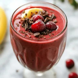 To make a tasty Chocolate Covered Cherry Smoothie, you need: - 1 cup frozen cherries - 1 frozen banana - 1 cup almond milk (or milk of your choice) - 2 tablespoons cocoa powder - 1 tablespoon chia seeds - 1-2 tablespoons honey or maple syrup (to taste) - 1 teaspoon vanilla extract - ¼ cup Greek yogurt (optional for creaminess) - Chocolate shavings or cocoa nibs for garnish Measuring your ingredients helps keep your smoothie balanced. Use a standard measuring cup or spoon. Here’s how much of each item you need: - Frozen cherries: 1 cup adds fruity flavor and sweetness. - Frozen banana: 1 gives a creamy texture. - Almond milk: 1 cup offers a smooth base. - Cocoa powder: 2 tablespoons add rich chocolate taste. - Chia seeds: 1 tablespoon boosts nutrition and thickens the smoothie. - Honey or maple syrup: 1-2 tablespoons sweeten to your liking. - Vanilla extract: 1 teaspoon enhances flavors. - Greek yogurt: ¼ cup adds creaminess and protein (optional). - Chocolate shavings or cocoa nibs: Use for a crunchy topping. Want to change it up? Here are some fun add-ins to try: - Spinach: Adds nutrients without changing the taste. - Peanut butter: Gives a nutty flavor and creamy texture. - Protein powder: Boosts protein for a post-workout drink. - Coconut flakes: Adds a tropical twist and texture. - Ground flaxseed: Offers healthy fats and fiber. These options let you get creative while keeping your smoothie delicious and healthy! {{ingredient_image_1}} To start, gather your ingredients. You need frozen cherries, a frozen banana, almond milk, cocoa powder, chia seeds, honey or maple syrup, and vanilla extract. If you want it creamier, get Greek yogurt too. 1. Blend the Base: In a blender, add 1 cup of frozen cherries, 1 frozen banana, and 1 cup of almond milk. Next, sprinkle in 2 tablespoons of cocoa powder and 1 tablespoon of chia seeds. 2. Sweeten It Up: Add 1 to 2 tablespoons of honey or maple syrup based on your taste. Then, pour in 1 teaspoon of vanilla extract for flavor. 3. Creamy Boost: If you like, add ¼ cup of Greek yogurt. This makes the smoothie rich and adds protein. 4. Blend Until Smooth: Blend on high until it’s creamy. Stop to scrape down the sides if needed. Make sure there are no lumps. 5. Taste Test: Taste your smoothie. If you want it sweeter, add more honey or maple syrup. Blend again to mix. 6. Serve It Up: Pour the smoothie into glasses. Top with chocolate shavings or cocoa nibs for a nice crunch. To achieve a smooth blend, always start with liquids first. This helps the blender work better. Use frozen fruits as they make the smoothie thick and cold. If your blender struggles, add a bit more liquid. Blend in short bursts to help mix everything well. You can change the sweetness by adding more honey or maple syrup. For a richer flavor, try adding a bit more cocoa powder. If you want it thicker, more Greek yogurt works wonders. Always taste as you go, adjusting to find your perfect flavor. To make your smoothie super creamy, add Greek yogurt. It gives a nice texture. You can also use full-fat milk for richer flavor. If you prefer a dairy-free option, coconut cream works great too. Blend all ingredients until smooth. Stop the blender and scrape the sides if needed. This helps mix everything well. If you have any smoothie left, store it in a sealed jar. Use a glass or plastic container with a tight lid. I recommend using it within a day for the best taste. If you keep it longer, the texture may change. You can also freeze leftovers in ice cube trays. This way, you have smoothie pops for later! Serve your smoothie in tall glasses for a nice look. Top it with chocolate shavings or cocoa nibs. You can also add fresh cherries for a splash of color. Pair it with a light breakfast or enjoy it as a snack. This smoothie is great any time of the day! Pro Tips Use Frozen Fruits: Frozen fruits not only make your smoothie cold and refreshing but also help create a thicker texture. Adjust Sweetness: Always taste your smoothie before serving. You can easily adjust sweetness with additional honey or maple syrup depending on your preference. Add Protein: For a more filling smoothie, consider adding a scoop of protein powder or using a higher-protein yogurt. Garnish for Texture: Topping your smoothie with chocolate shavings or cocoa nibs adds a delightful crunch and enhances the chocolate flavor. {{image_2}} You can switch the almond milk for other types of milk. Try oat milk, coconut milk, or soy milk. Each option will change the flavor slightly. Oat milk gives a creamy texture. Coconut milk adds a tropical twist. Soy milk offers a protein boost. Choose what you like best! If you want to mix things up, you can swap the cherries. Use strawberries, blueberries, or raspberries instead. Each fruit adds its own flavor. Strawberries make it sweeter. Blueberries give a rich color. Raspberries add a tart taste. You can even mix different fruits for a fun blend! Boost your smoothie with extra ingredients. Try adding spinach for a green twist. It adds nutrients without altering the taste much. You can also include protein powder for a filling snack. Flaxseeds are another great choice for fiber. Each add-in helps make your smoothie healthier! This smoothie has simple, healthy ingredients. Each one packs a punch of nutrients. Let’s break it down: - Frozen cherries: These add sweetness and antioxidants. They help reduce inflammation. - Frozen banana: This fruit is a great source of potassium and fiber. It gives the smoothie a creamy texture. - Almond milk: Low in calories, almond milk is a good option. It has healthy fats and vitamin E. - Cocoa powder: This ingredient is rich in antioxidants. It can boost your mood and heart health. - Chia seeds: These tiny seeds are full of omega-3 fatty acids. They also have fiber and protein. - Greek yogurt: It adds creaminess and protein, making the smoothie more filling. Cherries are not just tasty; they are also good for you. They contain vitamins A and C. These help keep your skin healthy. Cherries can improve your sleep too. They have melatonin, which helps regulate sleep cycles. Chocolate, especially dark chocolate, has benefits too. It can improve heart health. It may lower blood pressure and improve blood flow. The combination of cherries and chocolate makes this smoothie a treat for your taste buds and your health. Chia seeds are small but mighty. They can absorb water and expand. This helps you feel full longer. Their fiber boosts digestion and keeps your gut healthy. Plus, they provide energy for your day. Greek yogurt is another star in this smoothie. It adds protein, which helps build muscles. It also has probiotics. These are good for your gut health. By including Greek yogurt, you make your smoothie not just tasty but also nutritious. Yes, you can use fresh cherries! If you choose fresh cherries, your smoothie will be thinner. You may want to add ice to make it cold and thick. Fresh cherries are sweet and juicy, which makes them a great choice. Just remember to pit them before blending. To make the smoothie vegan, swap the Greek yogurt for a plant-based yogurt. Use maple syrup instead of honey for sweetness. You can also use any plant-based milk, like almond milk or oat milk. This way, you keep all the creamy goodness without any dairy. You can add different fruits like strawberries or raspberries for variety. Try using peanut butter or almond butter for a nutty flavor. Adding spinach can boost nutrition without changing the taste much. For a chocolate kick, sprinkle some cacao nibs on top. The options are endless! This blog post shared how to create a tasty and healthy smoothie. We covered the complete list of ingredients, from measurements to optional add-ins. You learned preparation steps, blending tips, and ways to adjust flavors. We explored tricks for creaminess and storing leftovers, plus serving ideas. We also looked at different milk options and fruit swaps. Finally, we discussed the health benefits of key ingredients like cherries and chia seeds. Now, you have the tools to make your perfect smoothie. Enjoy blending!